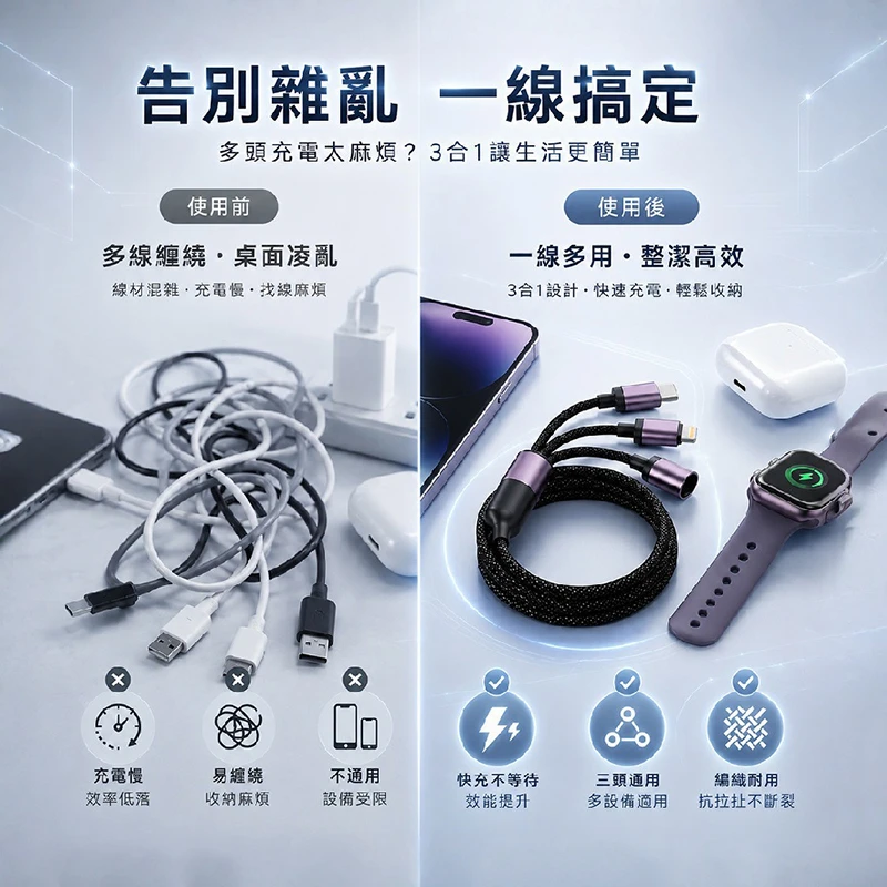 三合一多功能快充線+AppleWatch無線充電盤