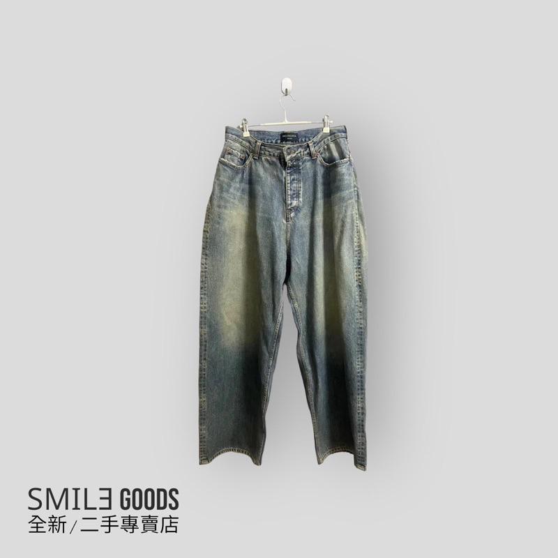 [SMILE] 巴黎世家 FW22 暴風雪秀款Baggy背後標牌logo破壞做舊刷蠟闊腿牛仔褲