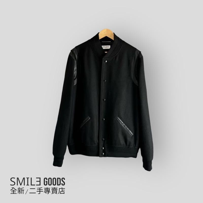 [SMILE] Saint Laurent Paris SLP黑色拼皮羊毛棒球服