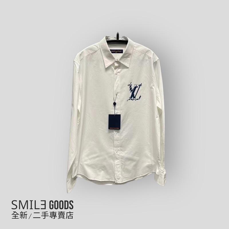 [SMILE] Louis Vuitton 藍色馬賽克logo字母 白色襯衫