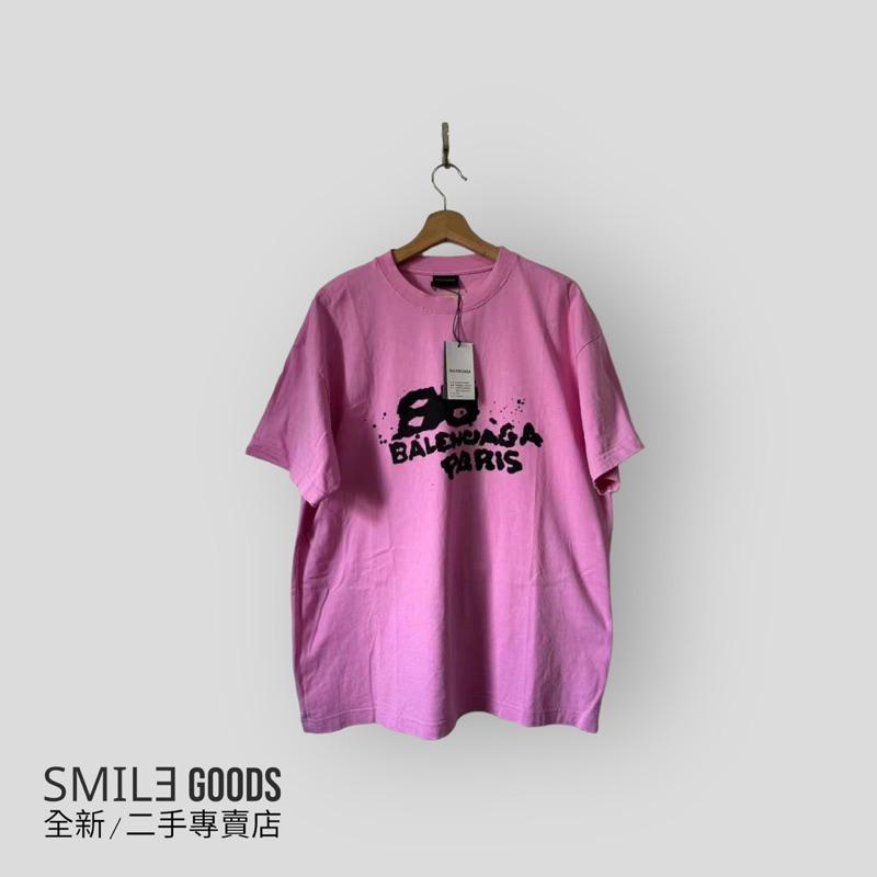 [SMILE] Balenciaga巴黎世家粉色雙b潑墨字母logo短袖