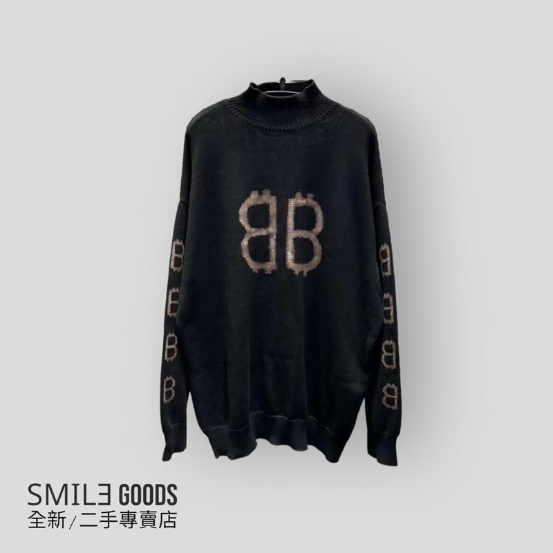 [SMILE] Balenciaga 前後手臂刺繡雙B字母logo 黑色立領針織毛衣
