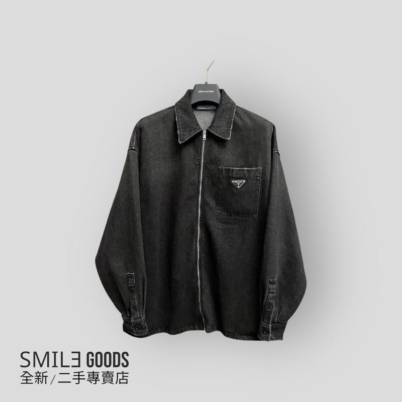 [SMILE] Prada 黑色金屬三角標牛仔拉鍊夾克