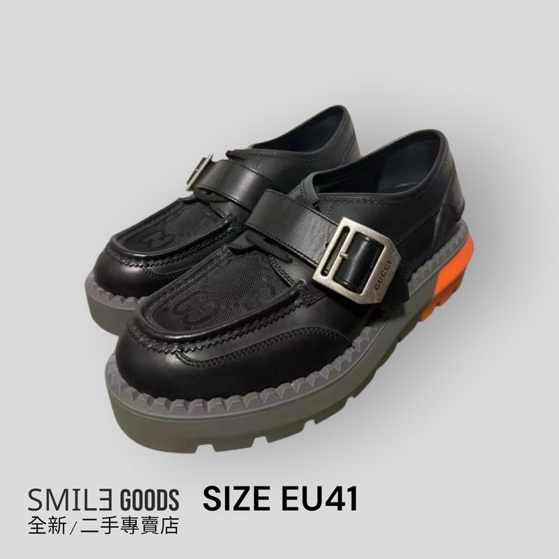 [SMILE] Gucci 黑色雙G大logo 帆布拼皮 松糕樂福鞋