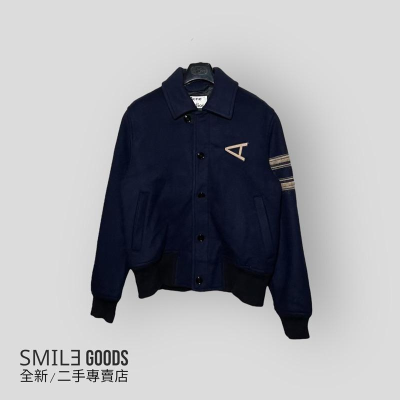 [SMILE] Acne Studios深藍色徽標刺繡字母羊毛外套