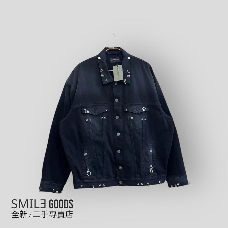 [SMILE] BALENCIAGA 黑色金屬穿孔滿logo牛仔夾克