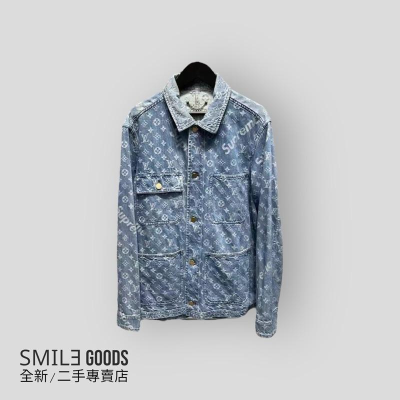 Louis Vuitton x supreme lv聯名限定 超級經典爆款 藍色滿印logo 四口袋牛仔夾克