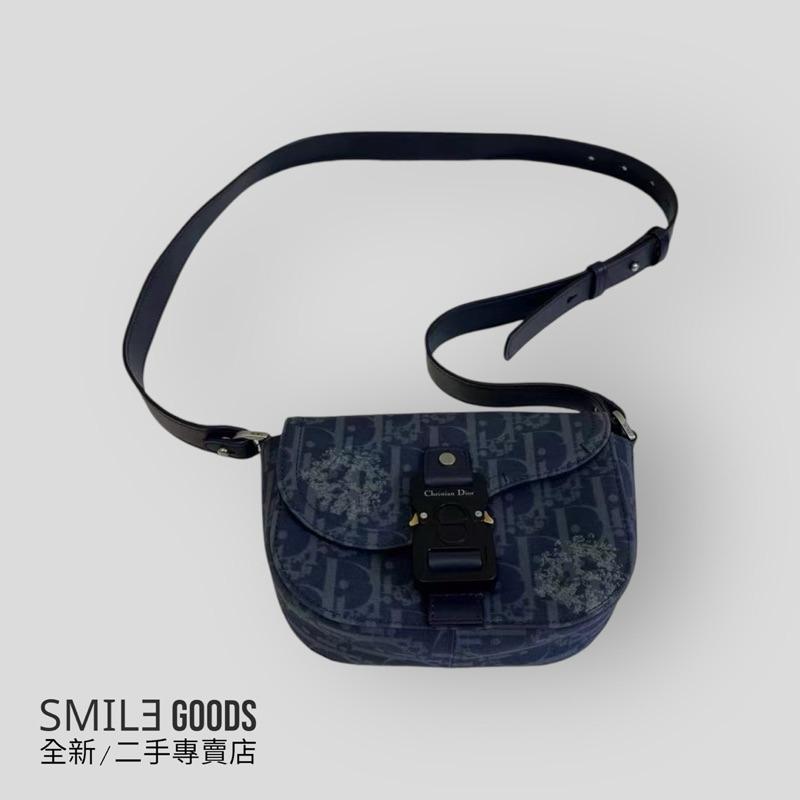 [SMILE] DIOR x SADDLE 藍色老花滿logo斜挎包