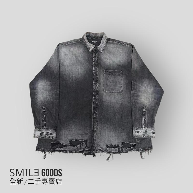 [SMILE] Balenciaga SS21 Ripped砂洗灰牛仔流蘇破壞襯衫夾克