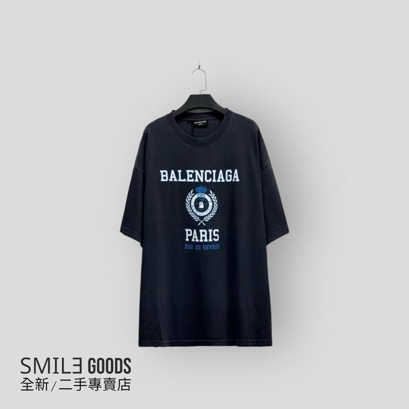 [SMILE] Balenciaga巴黎世家 新款深藍色 水洗做舊皇冠麥穗雙B鎖扣字母logo短袖