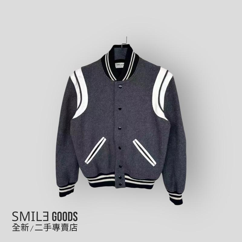[SMILE] Saint laurent 灰色羊毛拼皮棒球服