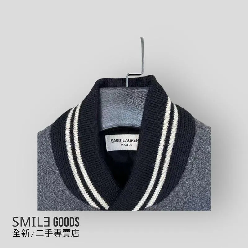 [SMILE] Saint laurent 灰色羊毛拼皮棒球服