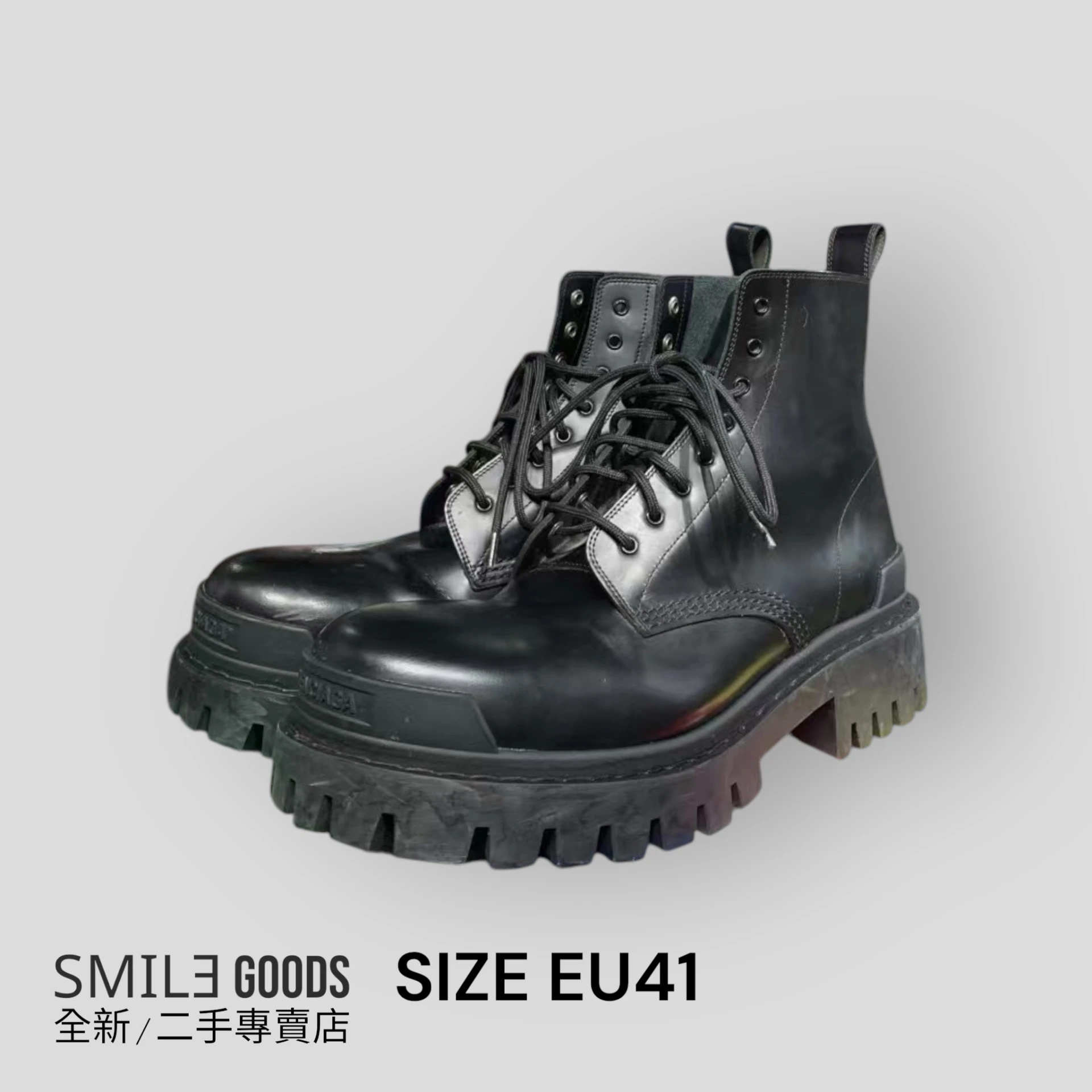 ［SMILE] BALENCIAGA 巴黎世家Strike黑色牛皮馬丁靴