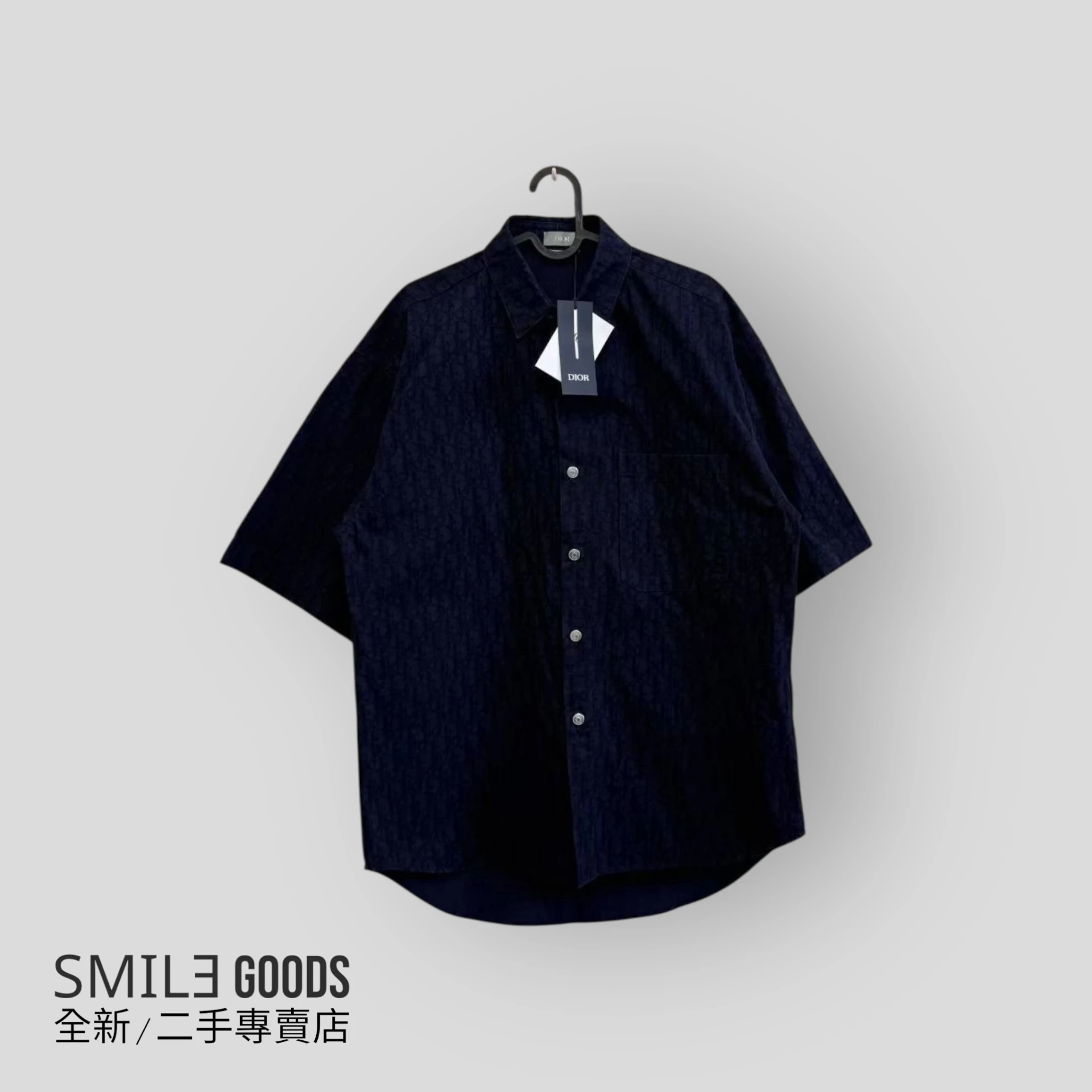 [SMILE]DIOR 深藍色老花滿logo牛仔短袖襯衫