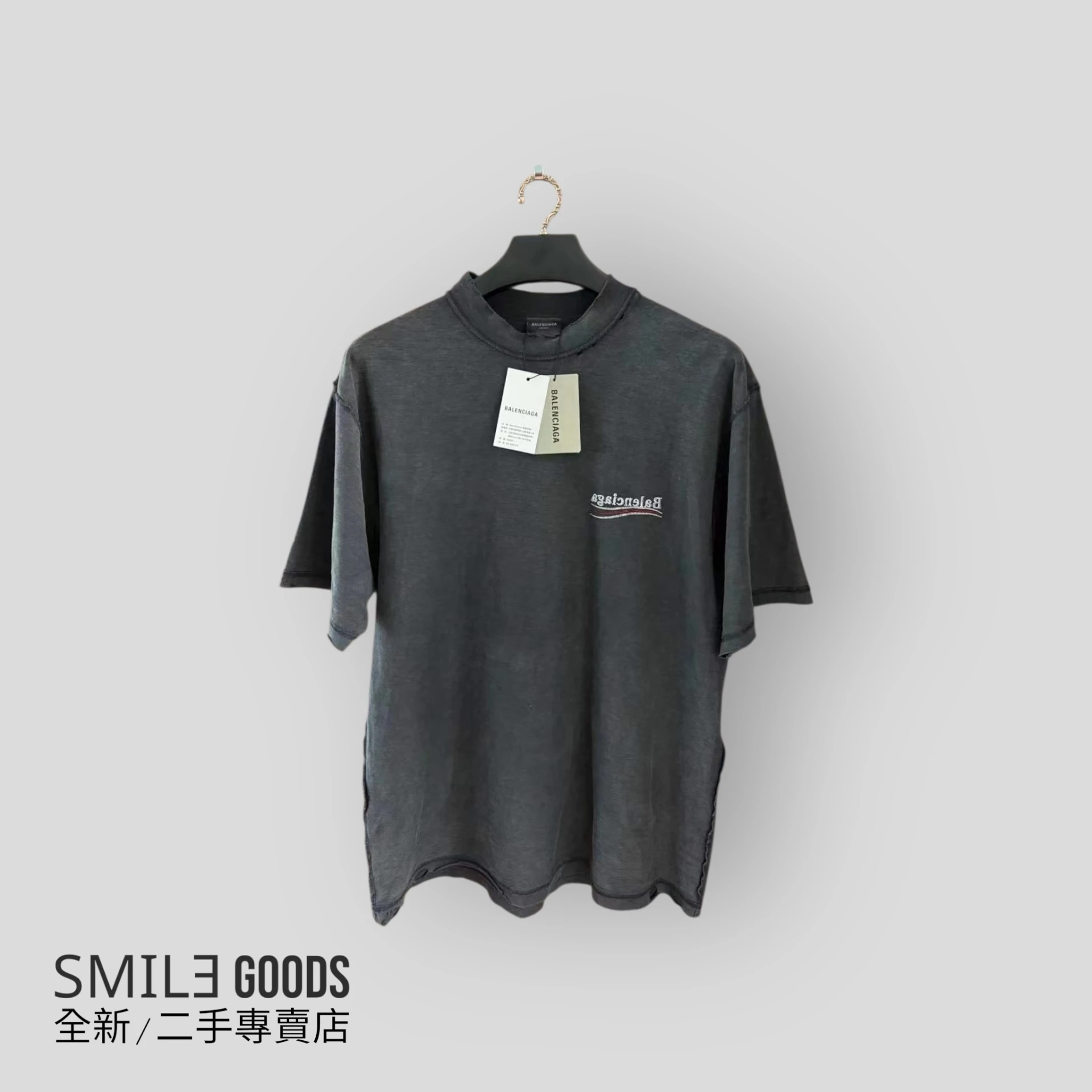 [SMILE]BALENCIAGA 巴黎世家 25新款 刺繡反轉logo短袖 水洗做舊