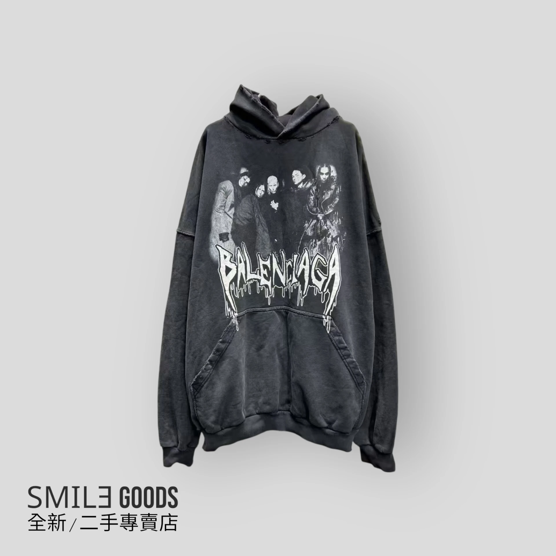 [SMILE] Balenciaga 限定限量爆款 黑灰水洗樂隊人像做舊破壞帽衫