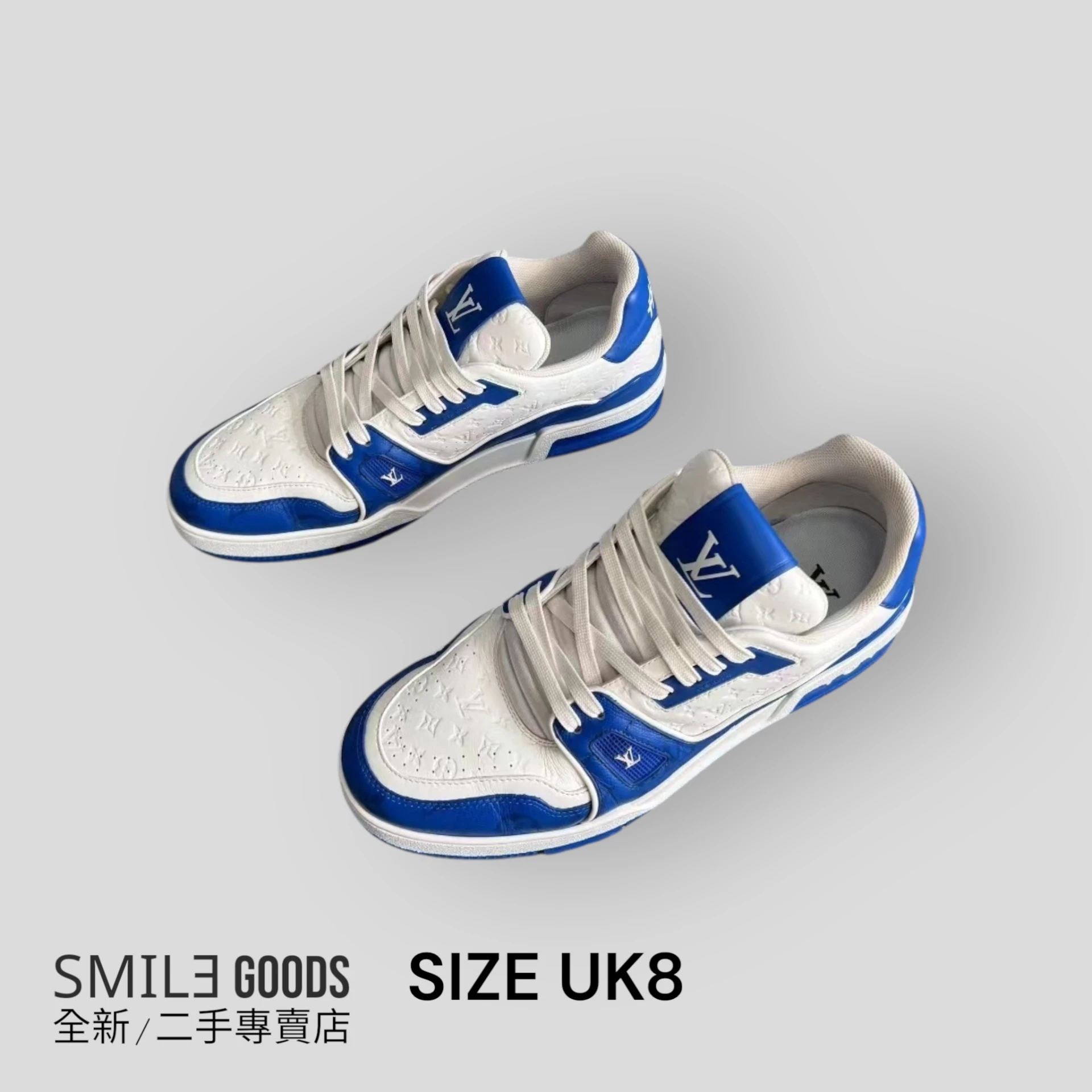 ［SMILE]LOUIS VUITTON trainer浮雕滿logo 白藍