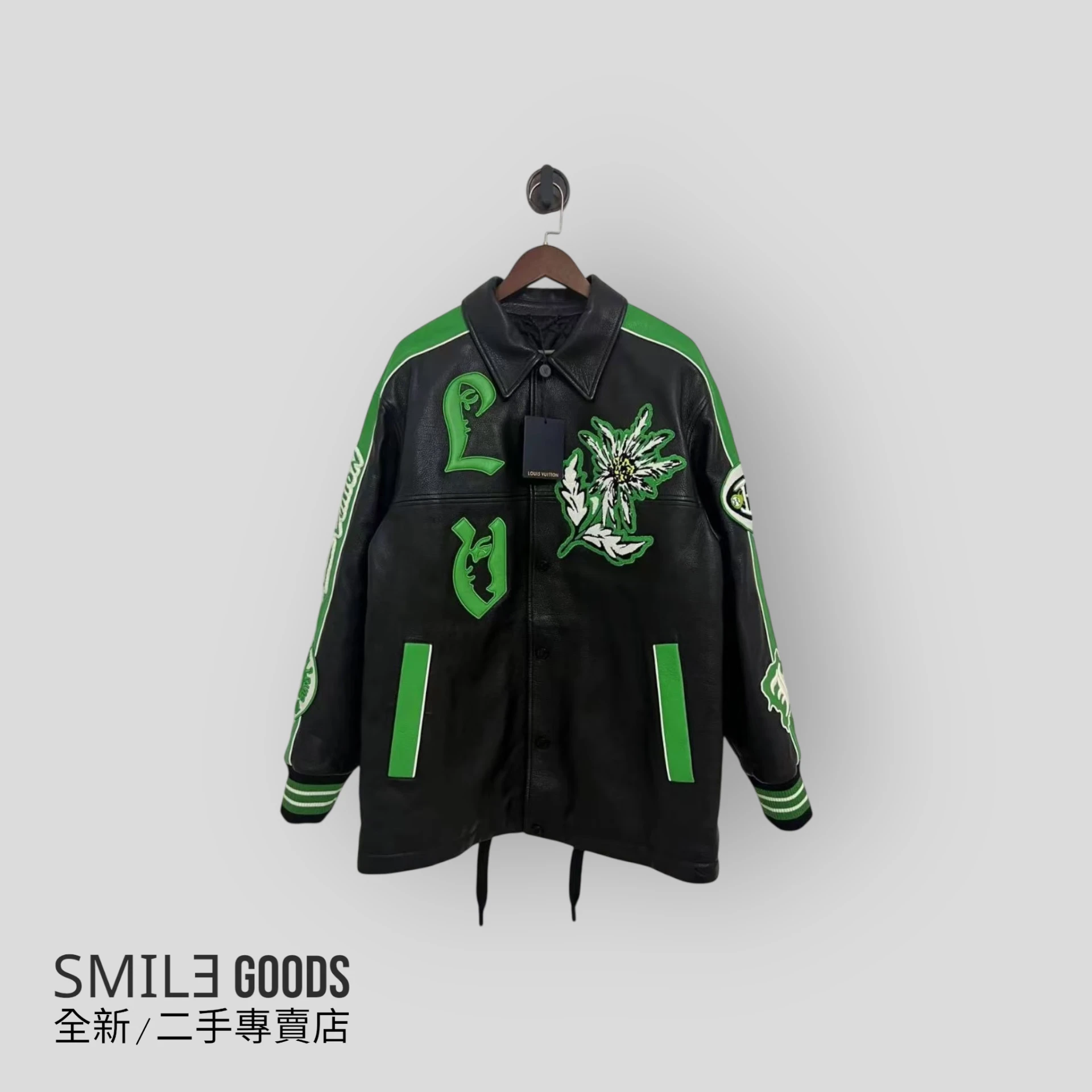 ［SMILE]Louis Vuitton黑綠重工秀款花卉皮衣外套