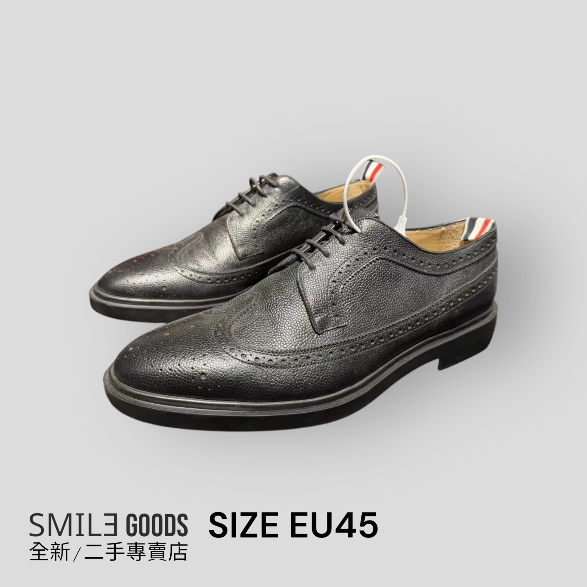 ［SMILE] Thom Browne TB經典條紋黑色雕花皮鞋