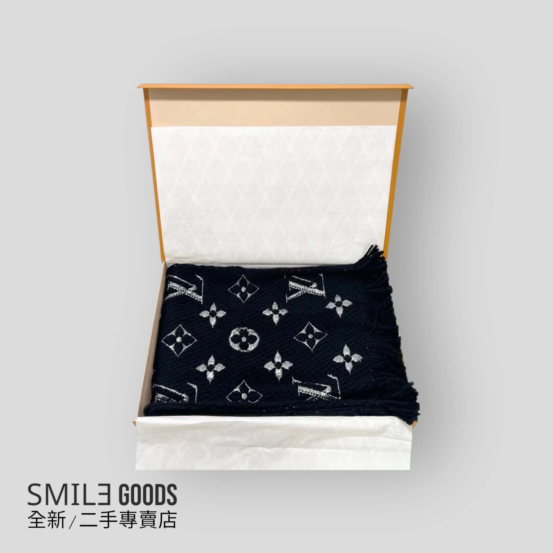 ［SMILE] Louis Vuitton 絨線圍巾 羊毛混織 黑
