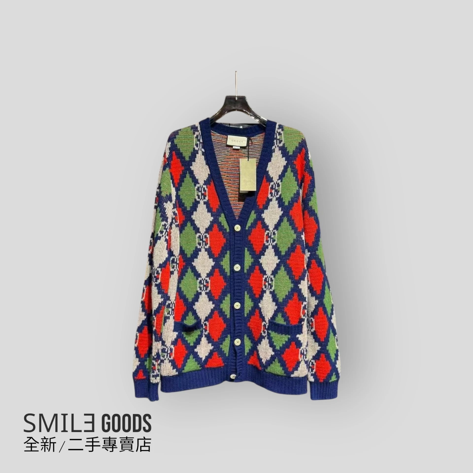 ［SMILE] GUCCI SS22 滿logo菱格Logo羊毛衫開衫外套毛衣
