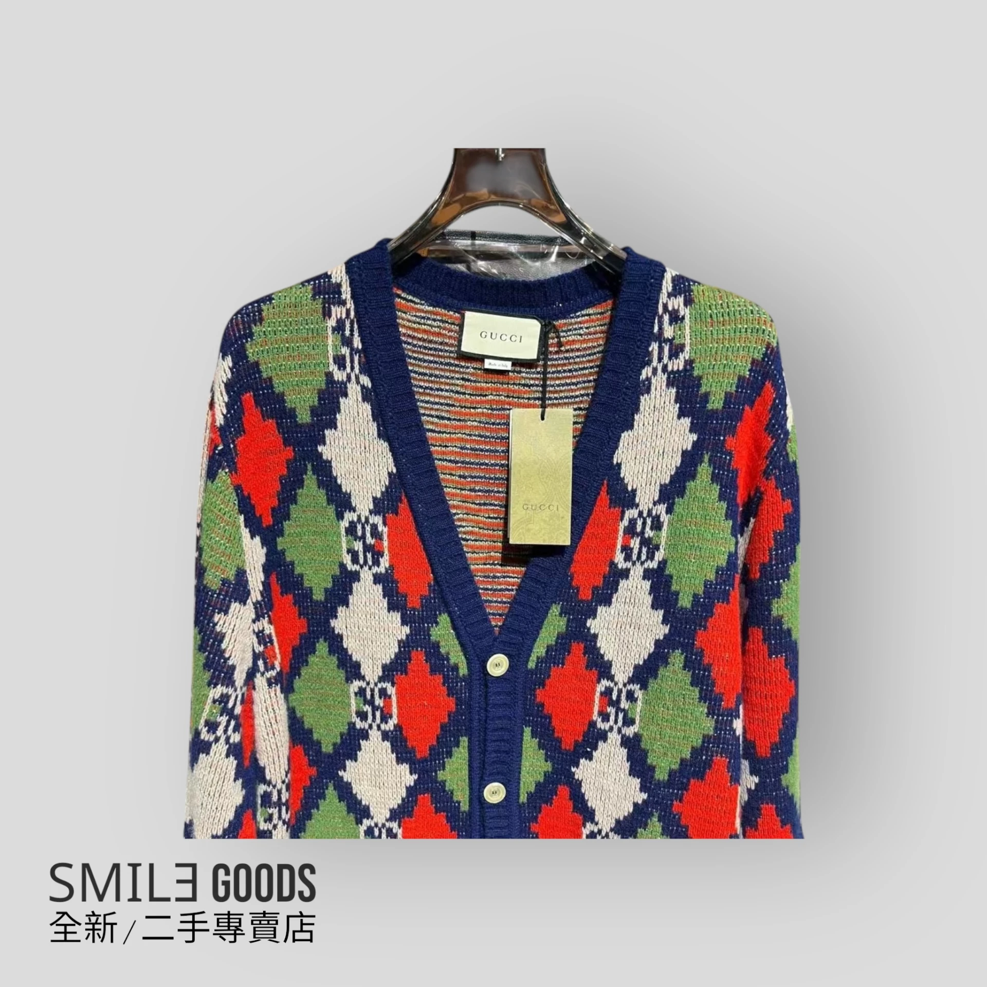 ［SMILE] GUCCI SS22 滿logo菱格Logo羊毛衫開衫外套毛衣