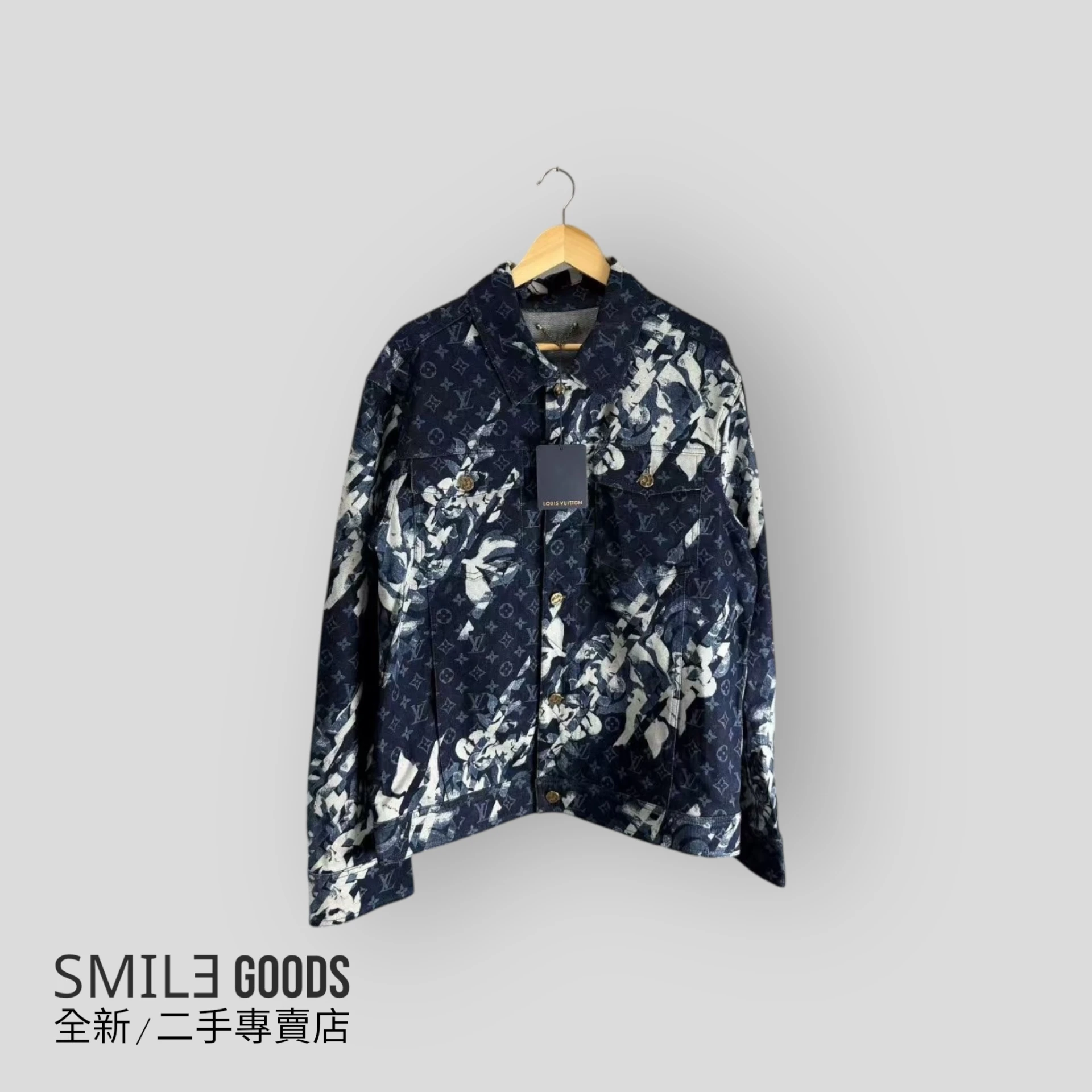 [SMILE]Louis Vuitton LV藍色飛鴿滿logo掛毯牛仔夾克