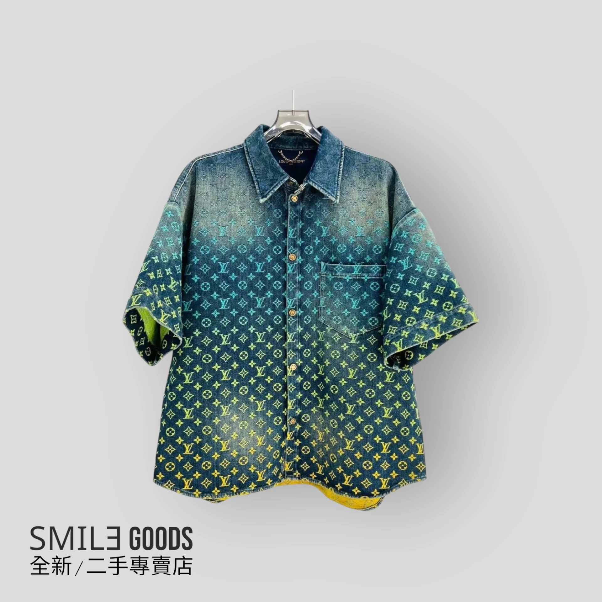 ［SMILE]LOUIS VUITTON 漸變滿logo牛仔襯衫短袖