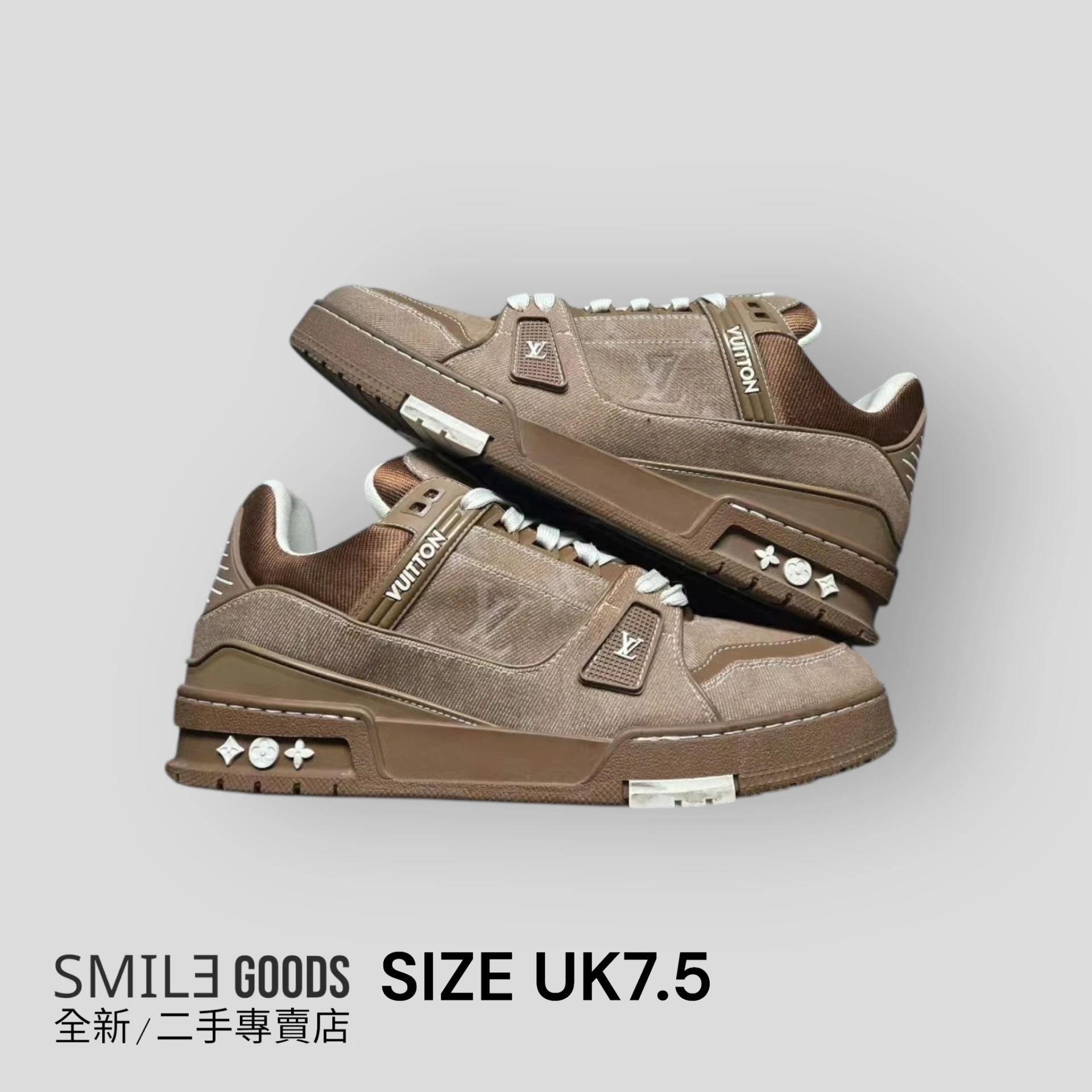 [SMILE]LOUIS VUITTON LV TRAINER 25新款棕色滿logo牛仔