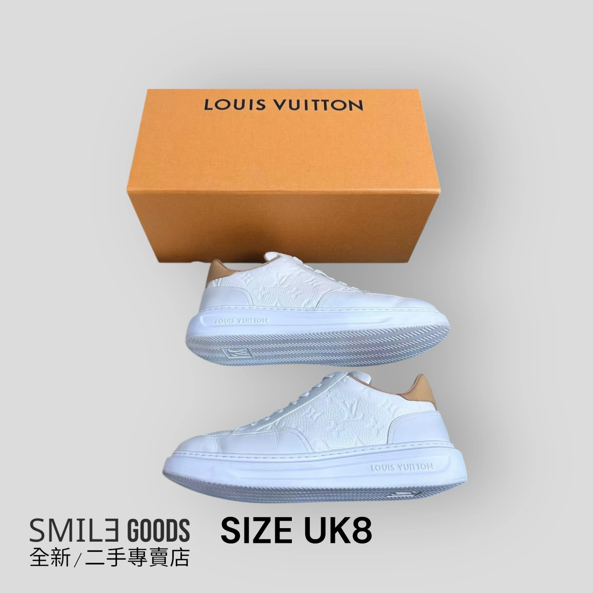 [SMILE] Louis Vuitton beverly hills 浮雕滿logo低筒板鞋 白色