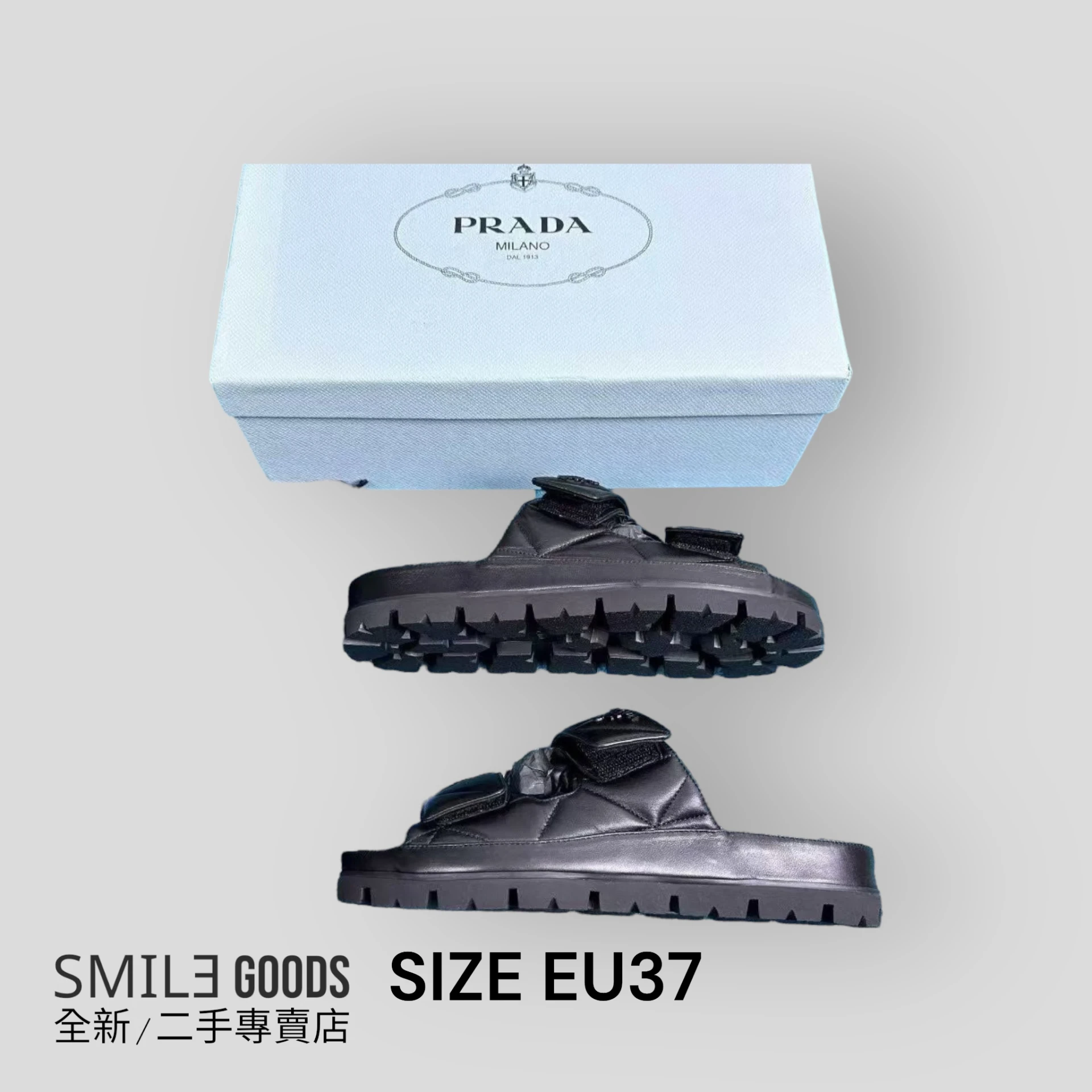 [SMILE] Prada SS25 小羊皮魔鬼氈 一字拖 黑色