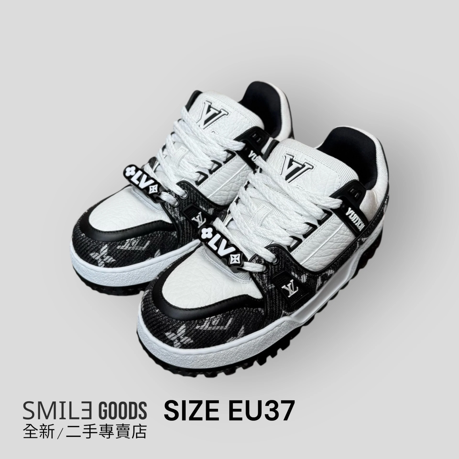 ［SMILE]LOUIS VUITTON LV Trainer Maxi 黑白牛仔胖丁