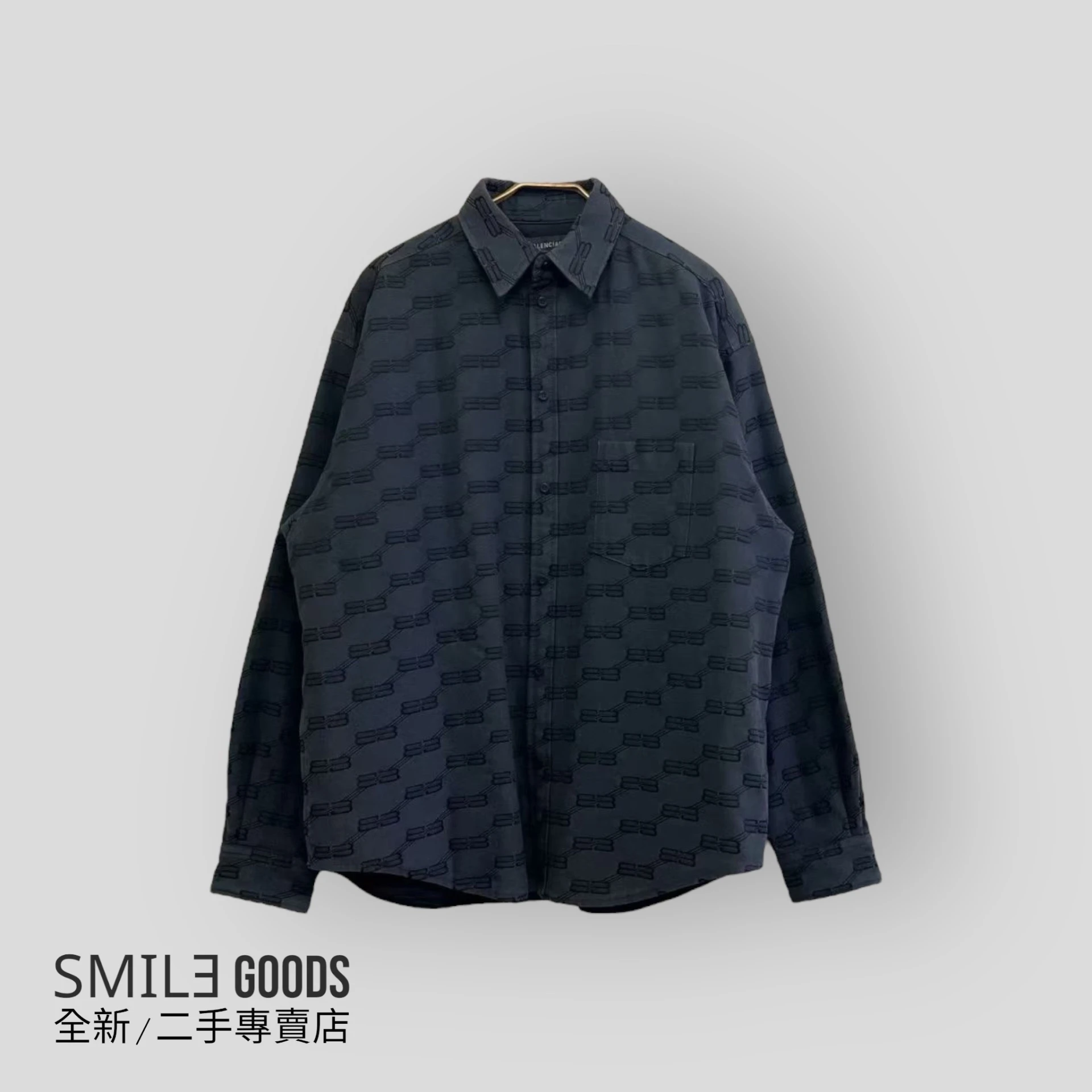 [SMILE] BALENCIAGA 黑灰色雙B鎖扣滿logo襯衫夾克