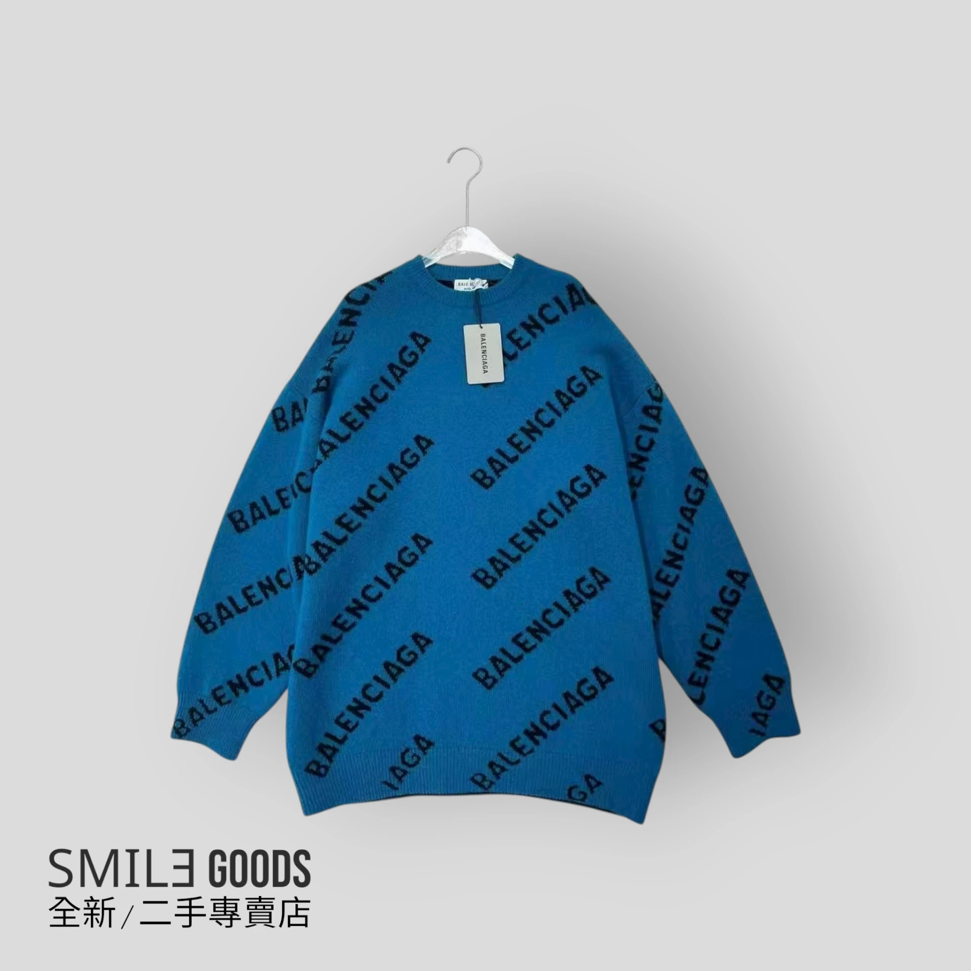 [SMILE]Balenciaga湖水藍字母logo針織毛衣