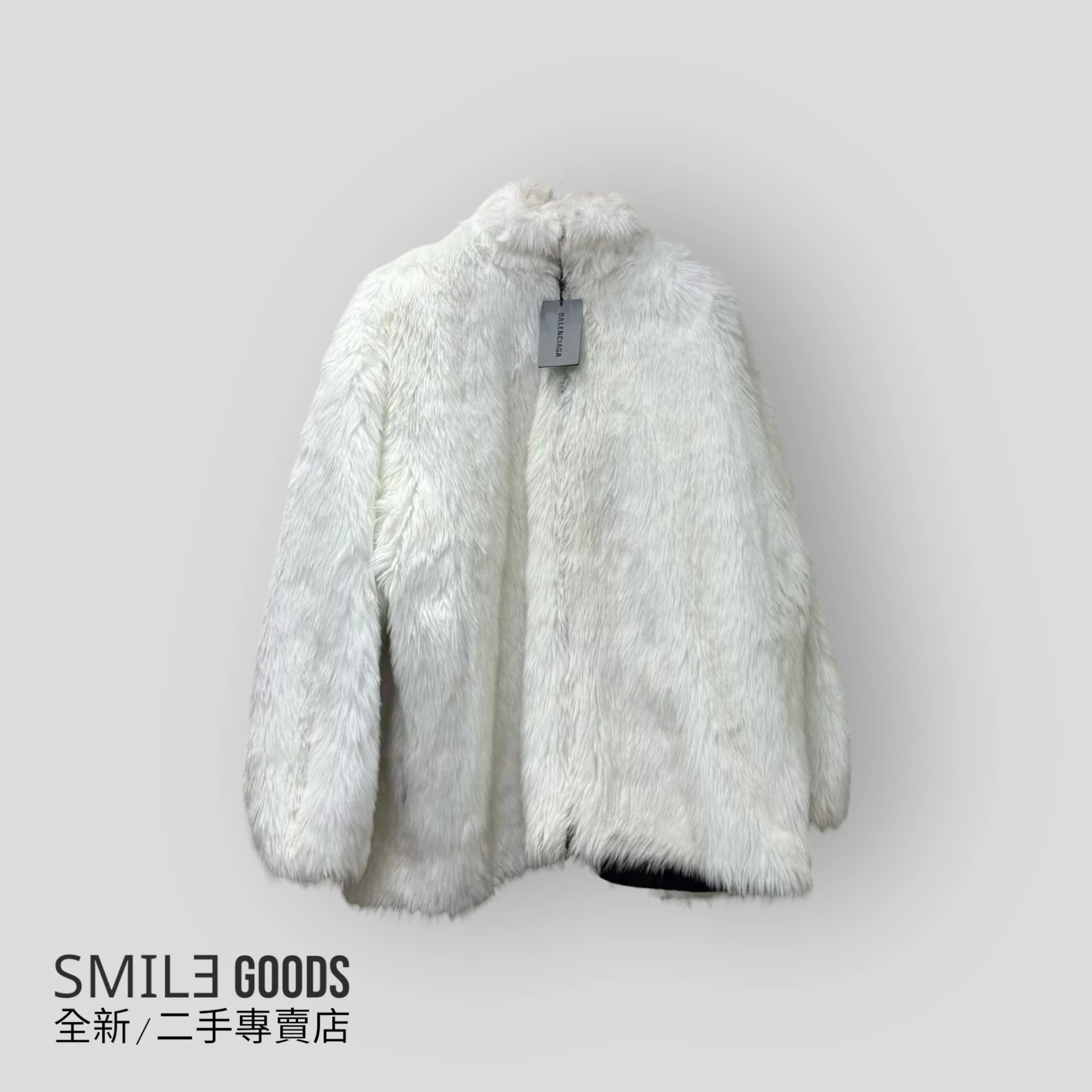 [SMILE]BALENCIAGA 巴黎世家 BB 白色背後大logo皮草夾克