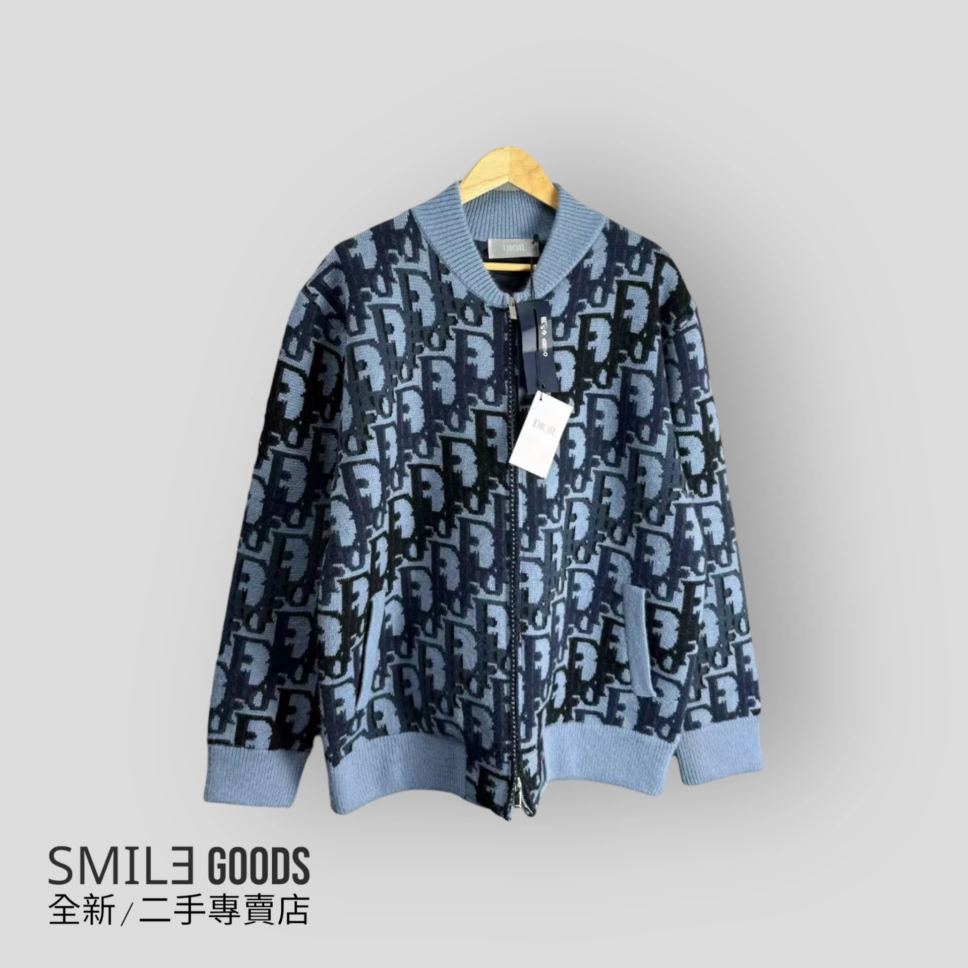 [SMILE] Dior藍色滿logo綿羊毛拉鍊夾克