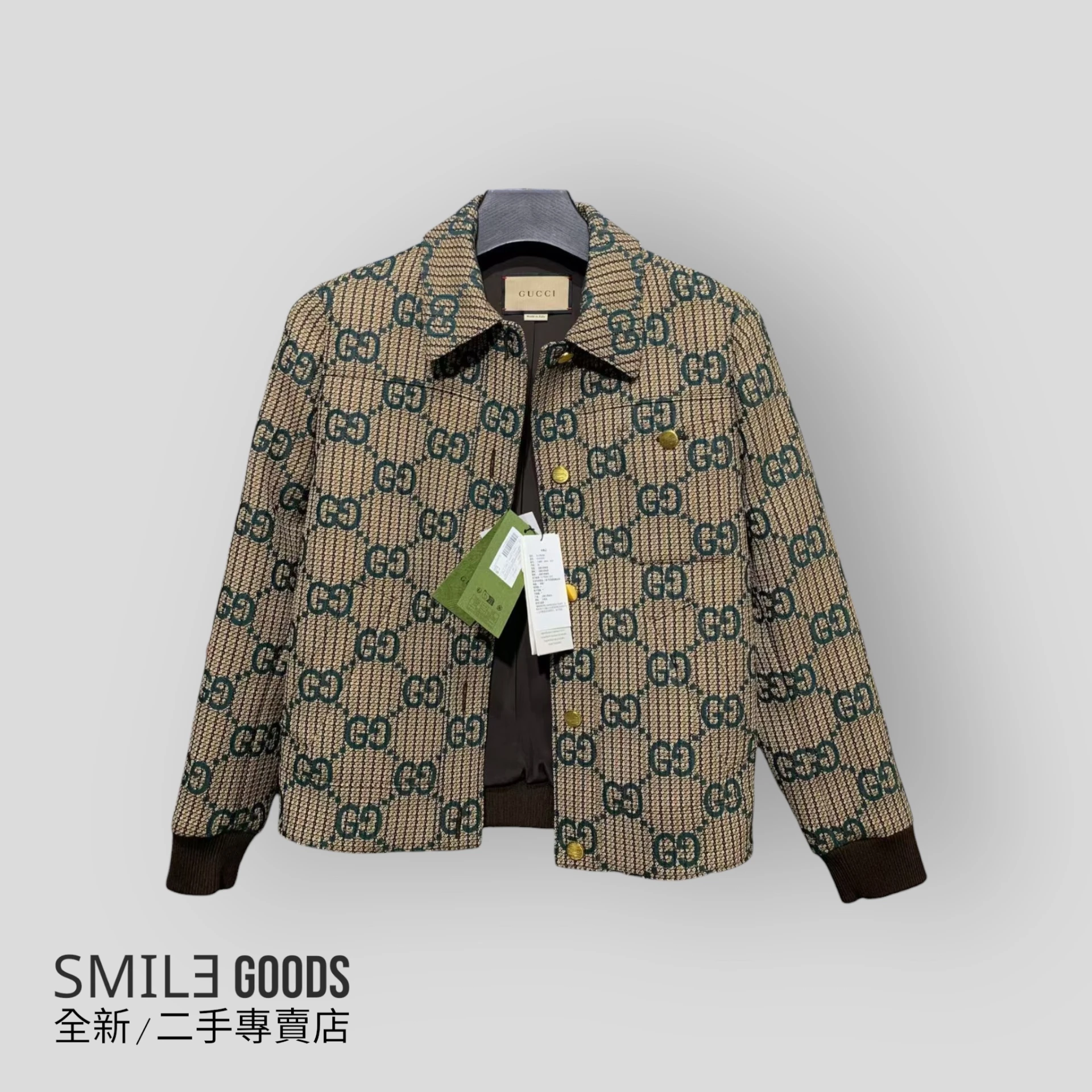[SMILE] Gucci SS24金扣老花滿logo羊毛外套 女款