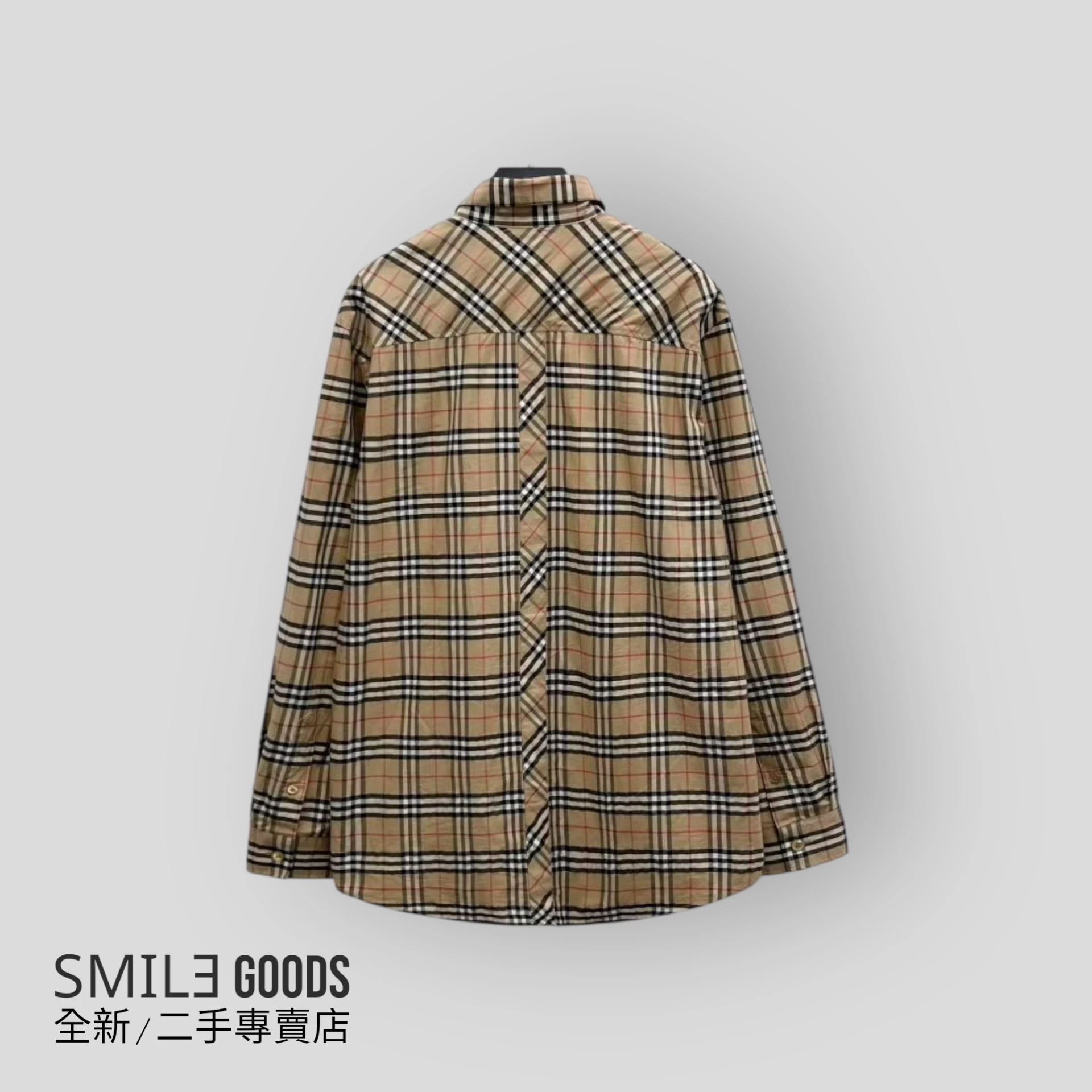[SMILE]Burberry紅線格紋口袋TB刺繡logo長袖襯衫