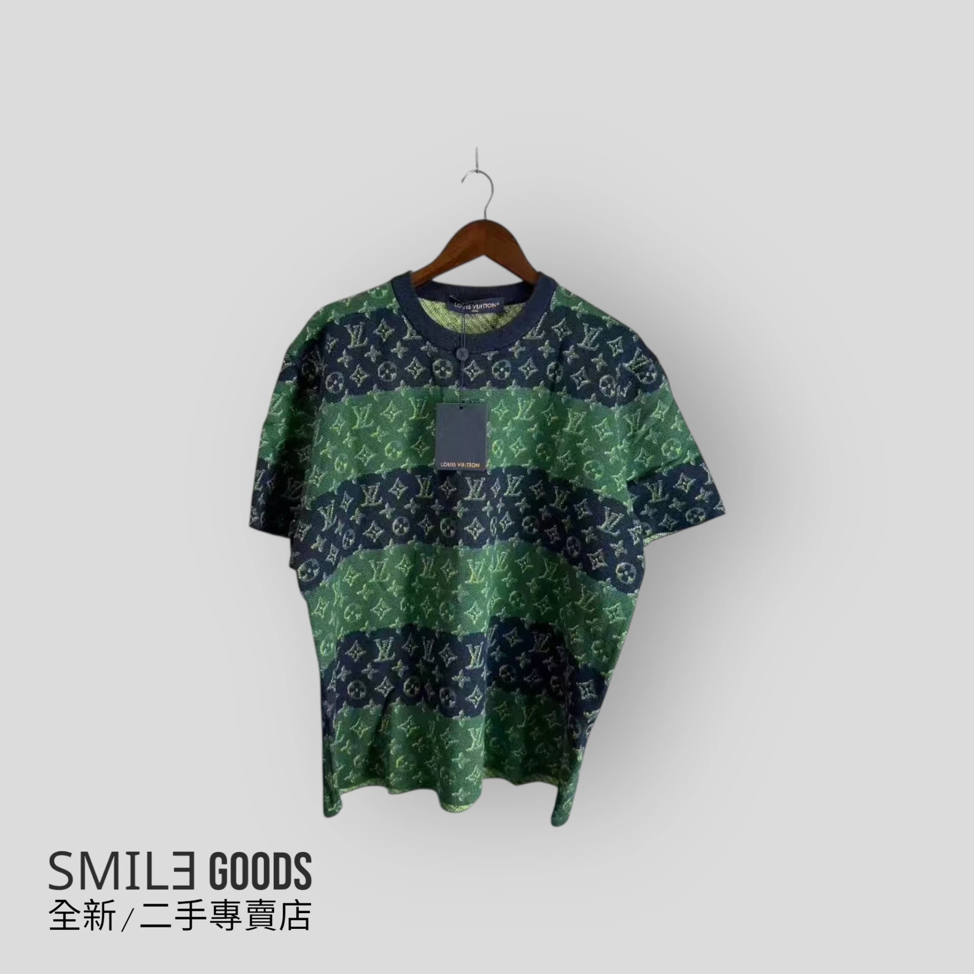 [SMILE]Louis Vuitton LV藍綠拼色條紋滿logo針織短袖 ss26