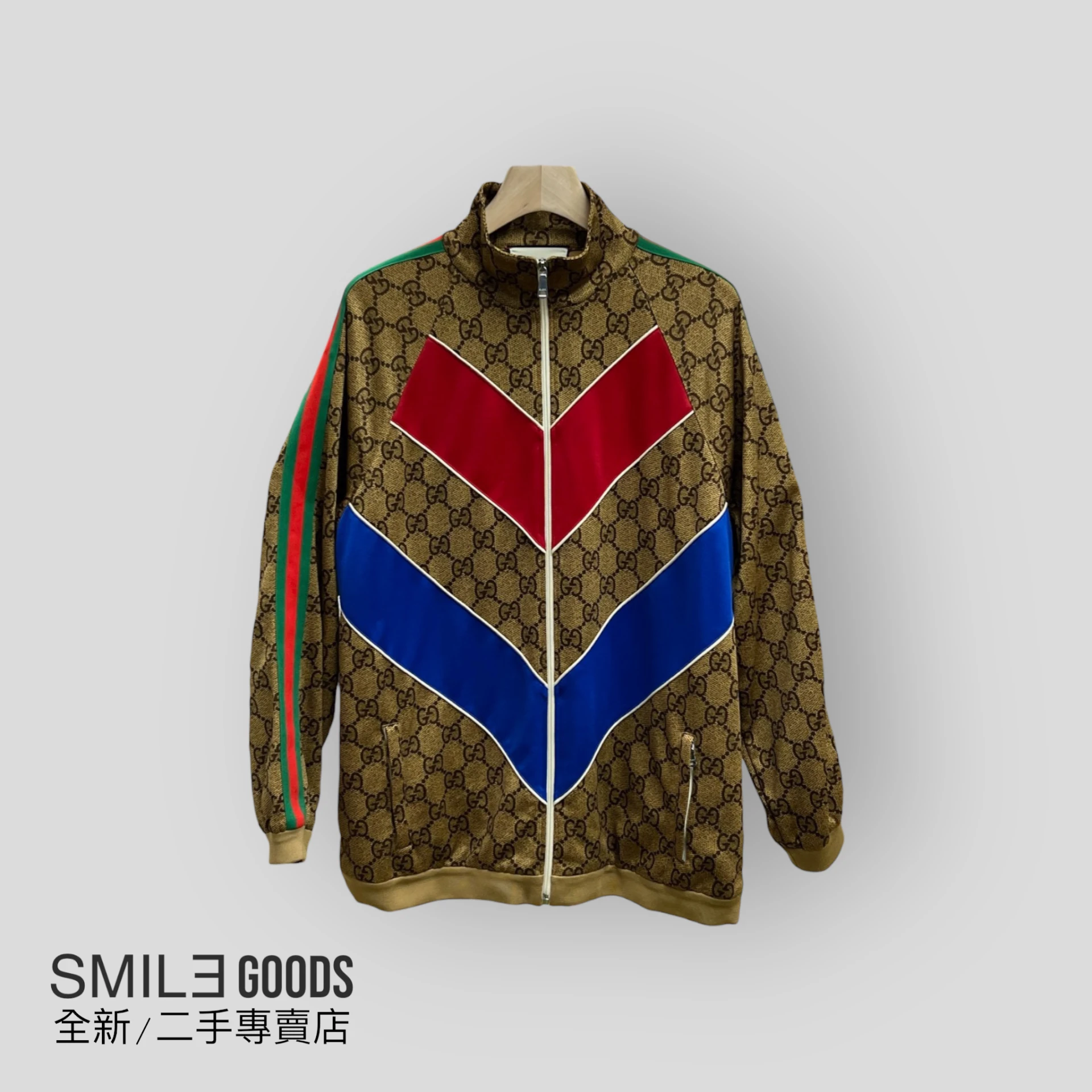 [SMILE] GUCCI 紅藍條紋滿logo拉鍊外套