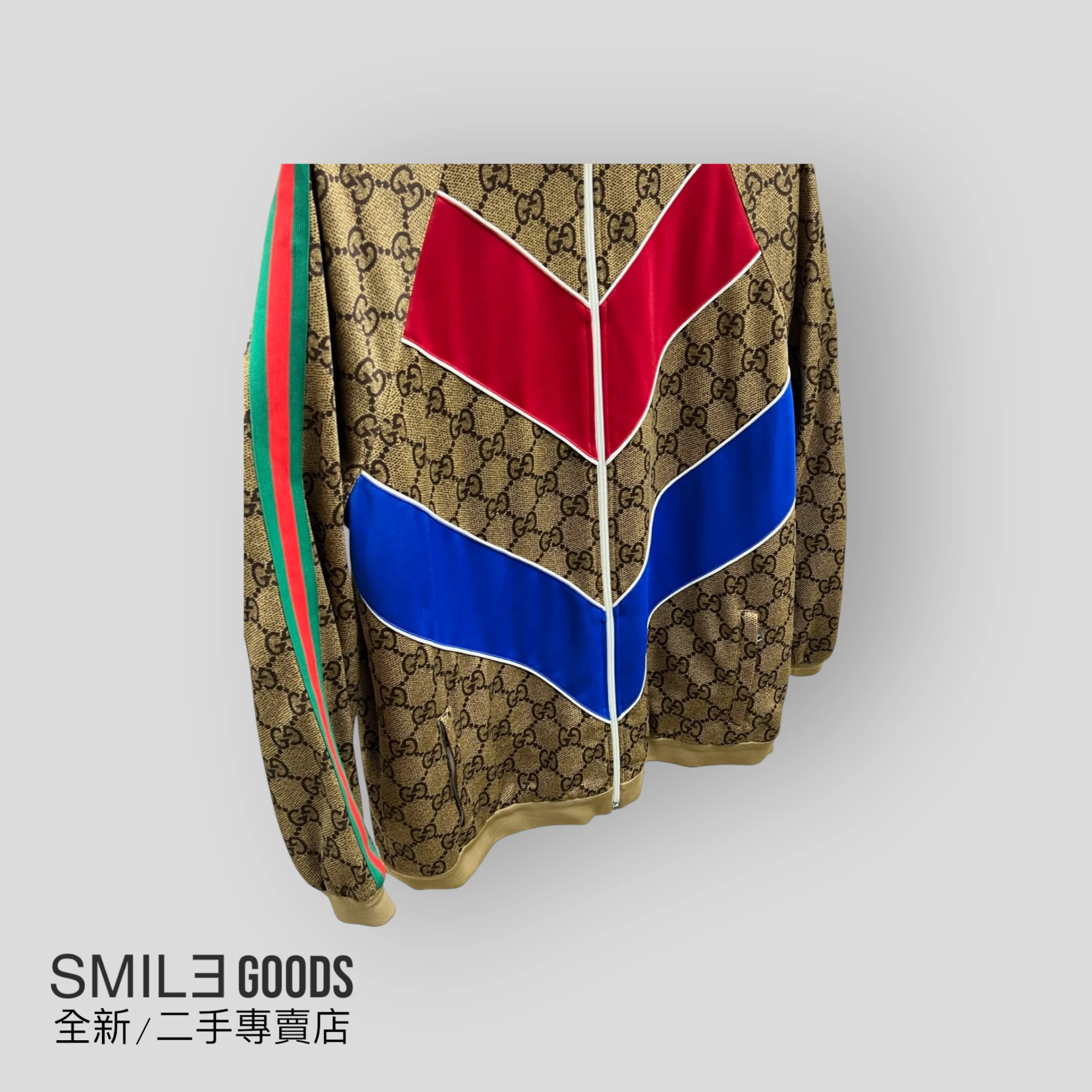 [SMILE] GUCCI 紅藍條紋滿logo拉鍊外套