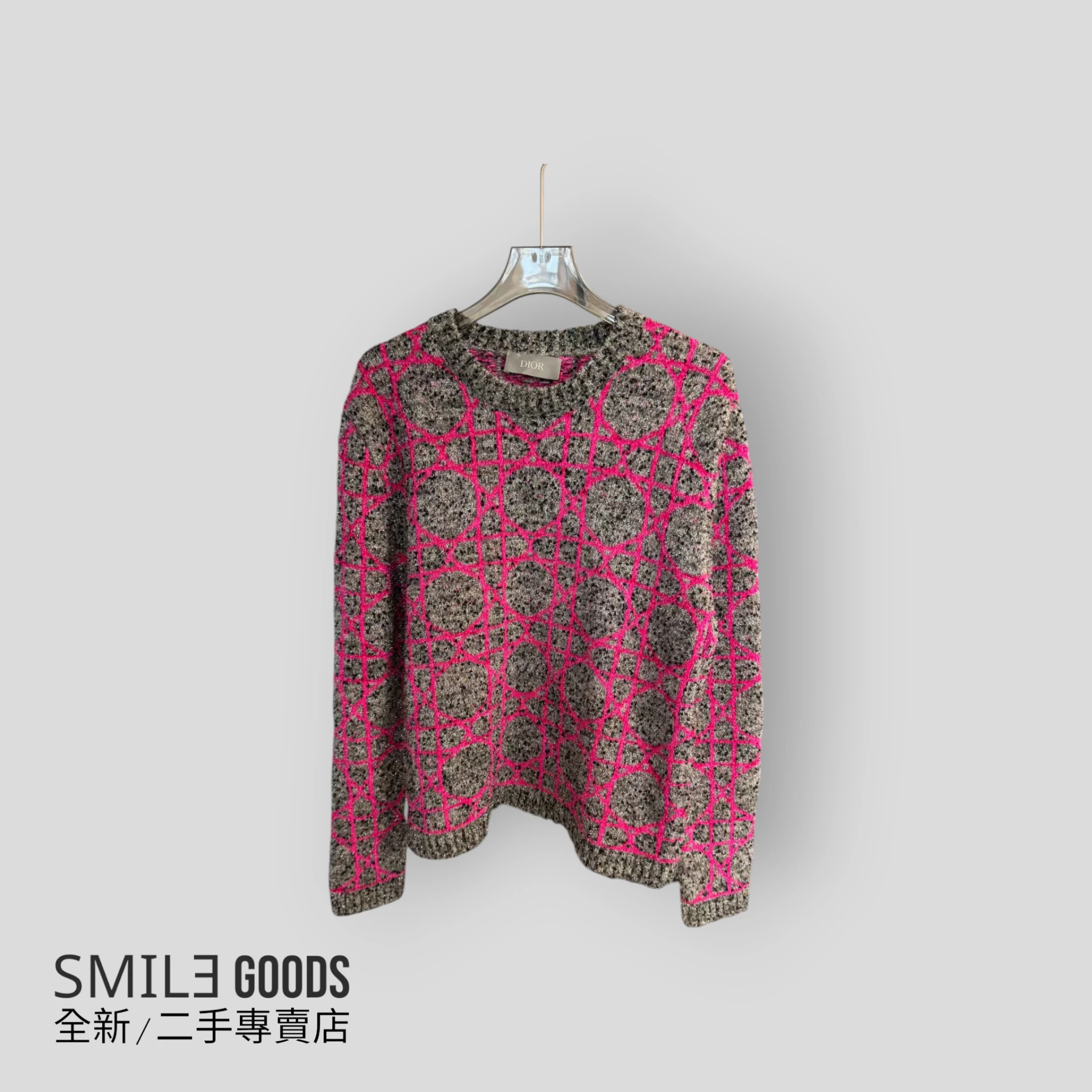 [SMILE] Dior 新款玫紅拼灰色 藤格紋 粗花呢毛衣