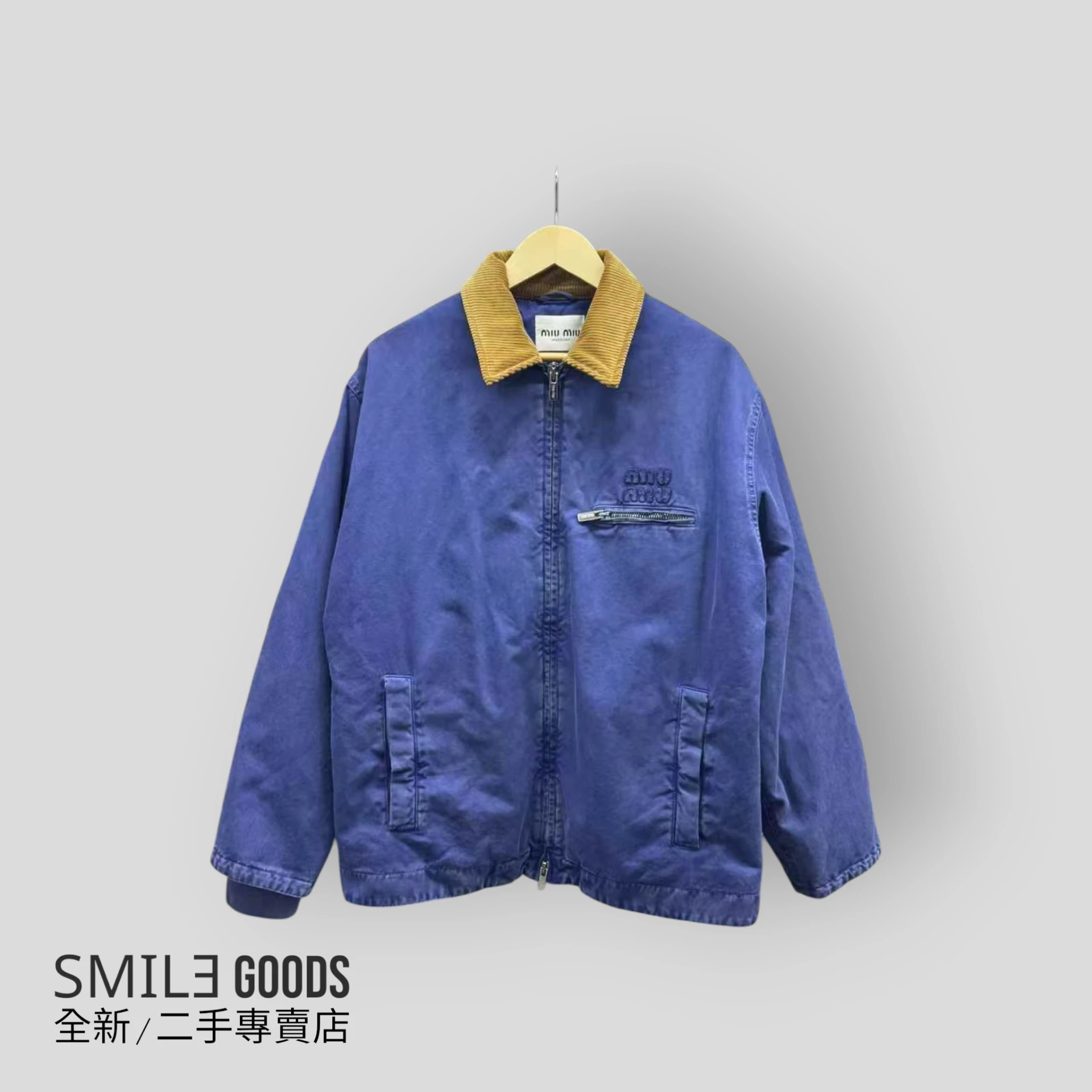 [SMILE]Miumiu 25早春燈芯絨領藍色卡哈特工裝外套