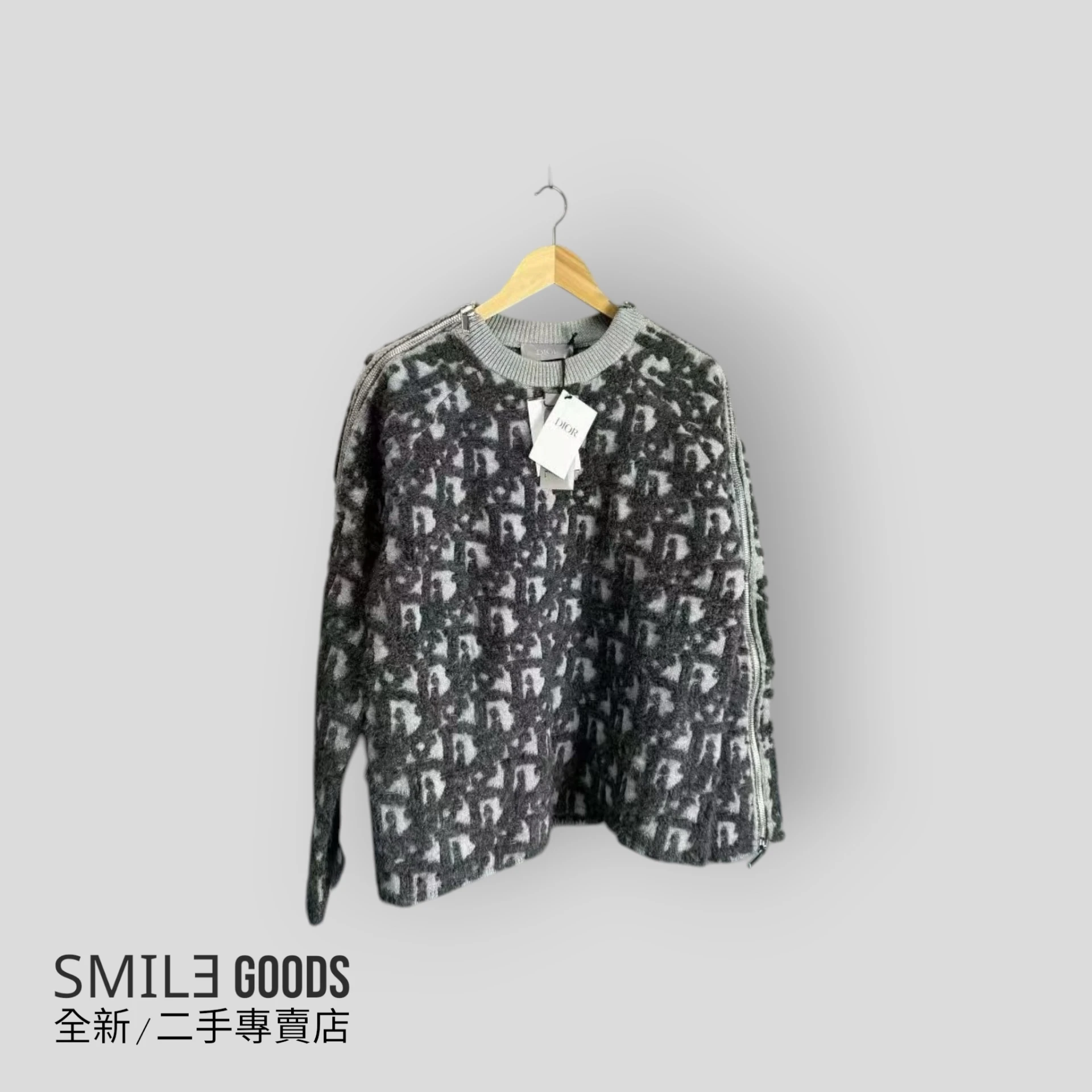 [SMILE]Dior黑灰手臂拉鍊滿logo毛巾羊毛毛衣