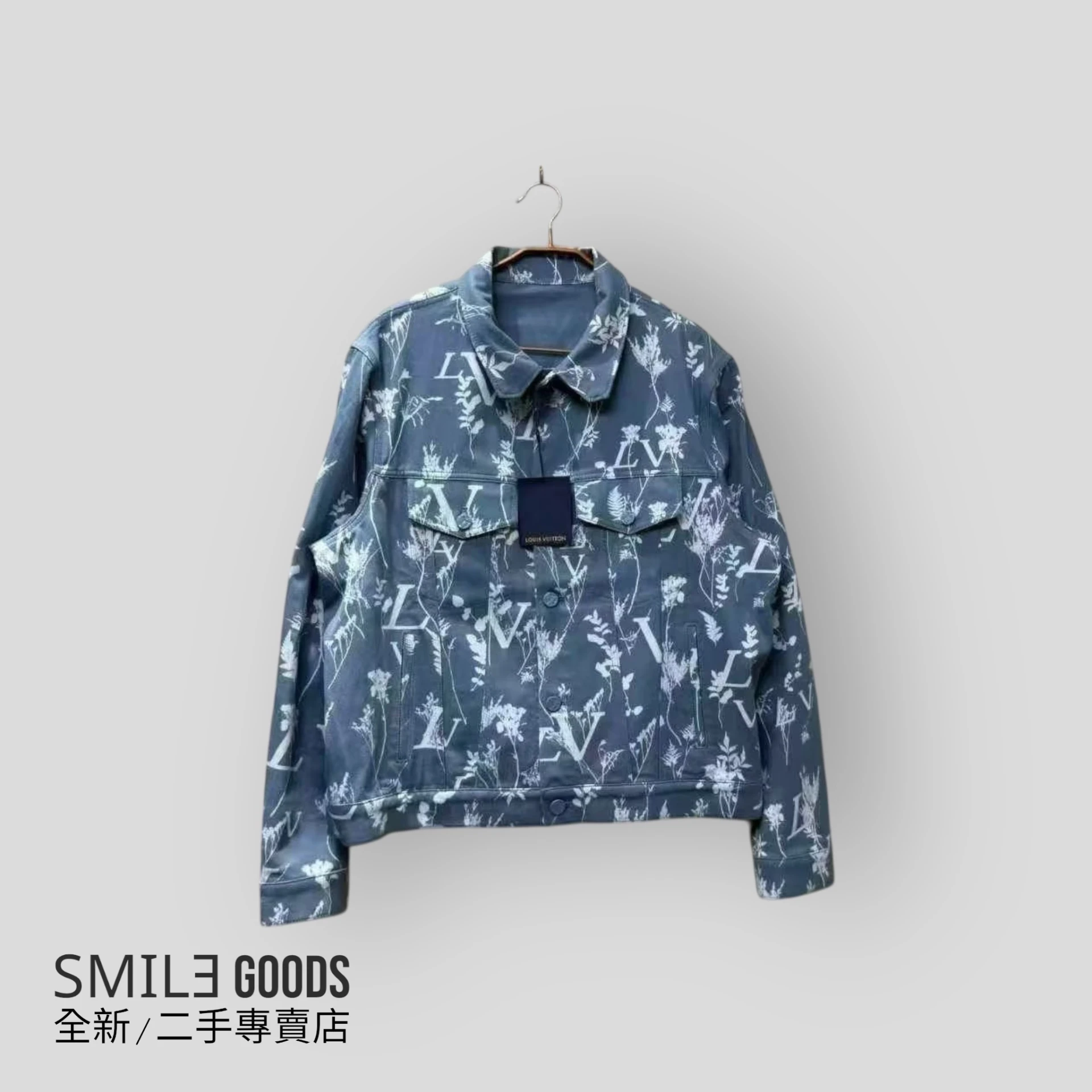 [SMILE] LOUSI VUITTON LV 藍色楓葉滿字母logo牛仔夾克