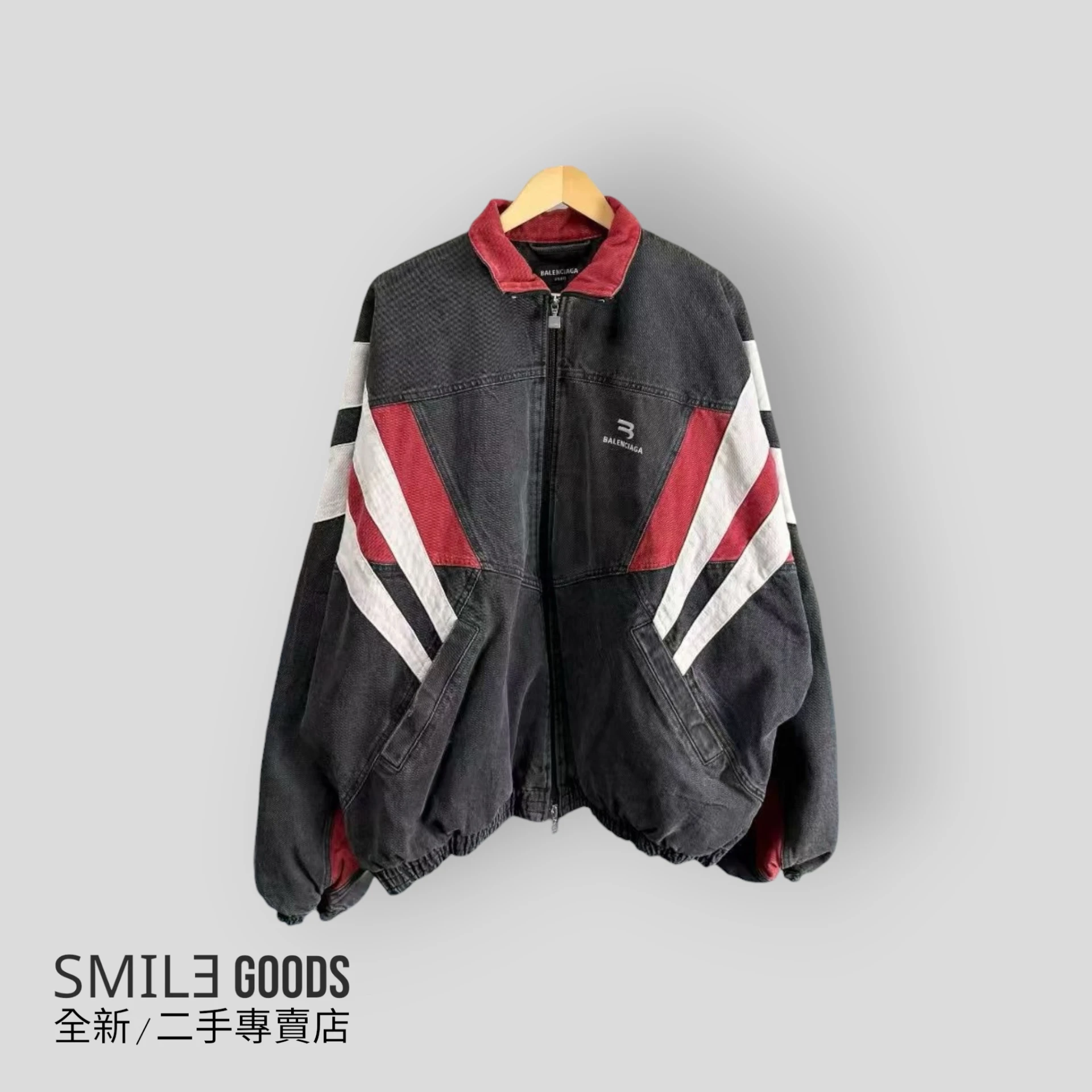 [SMILE] Balenciaga黑紅雙勾刺繡校服牛仔夾克