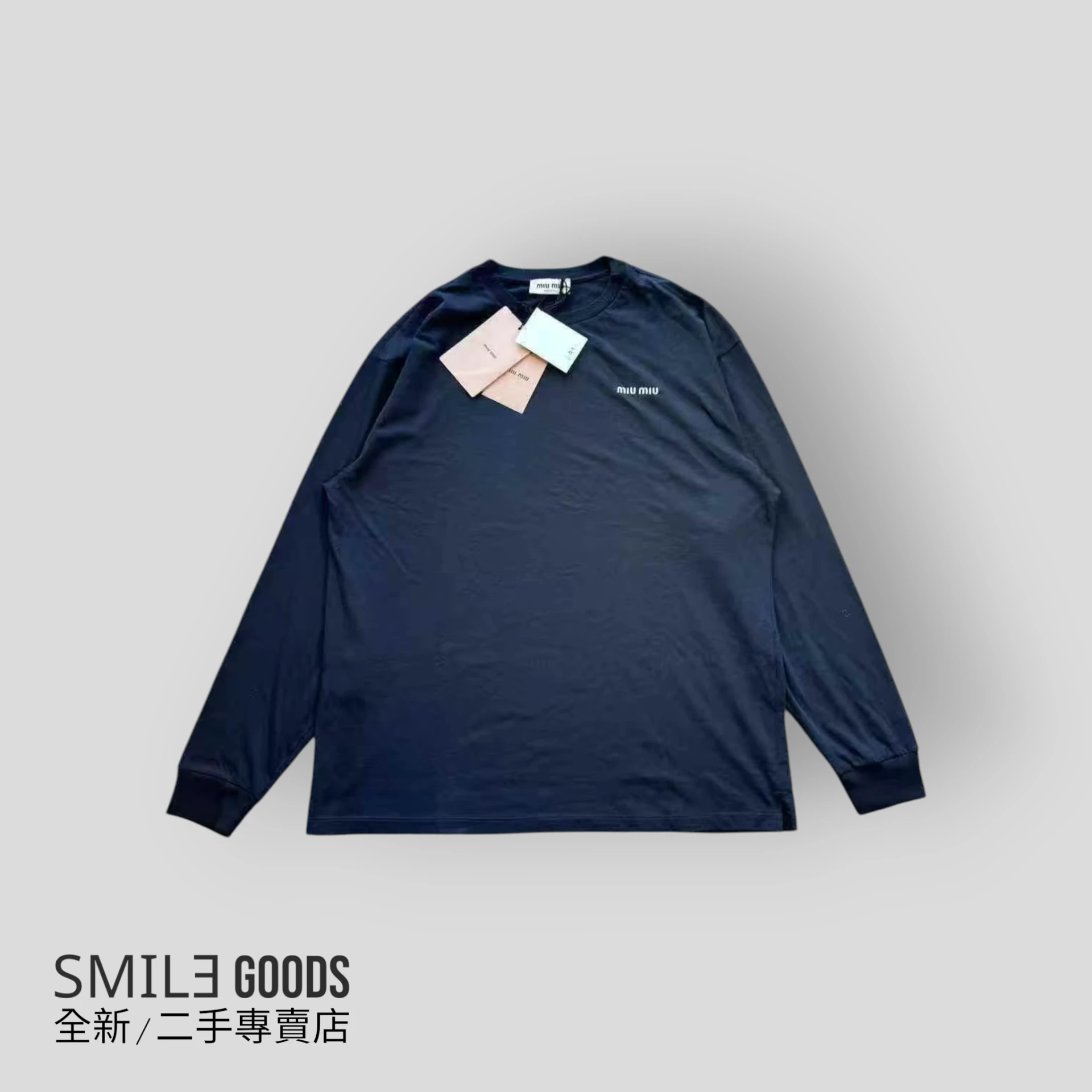 [SMILE]Miu Miu 25新款 藏藍色 刺繡logo 圓領長袖