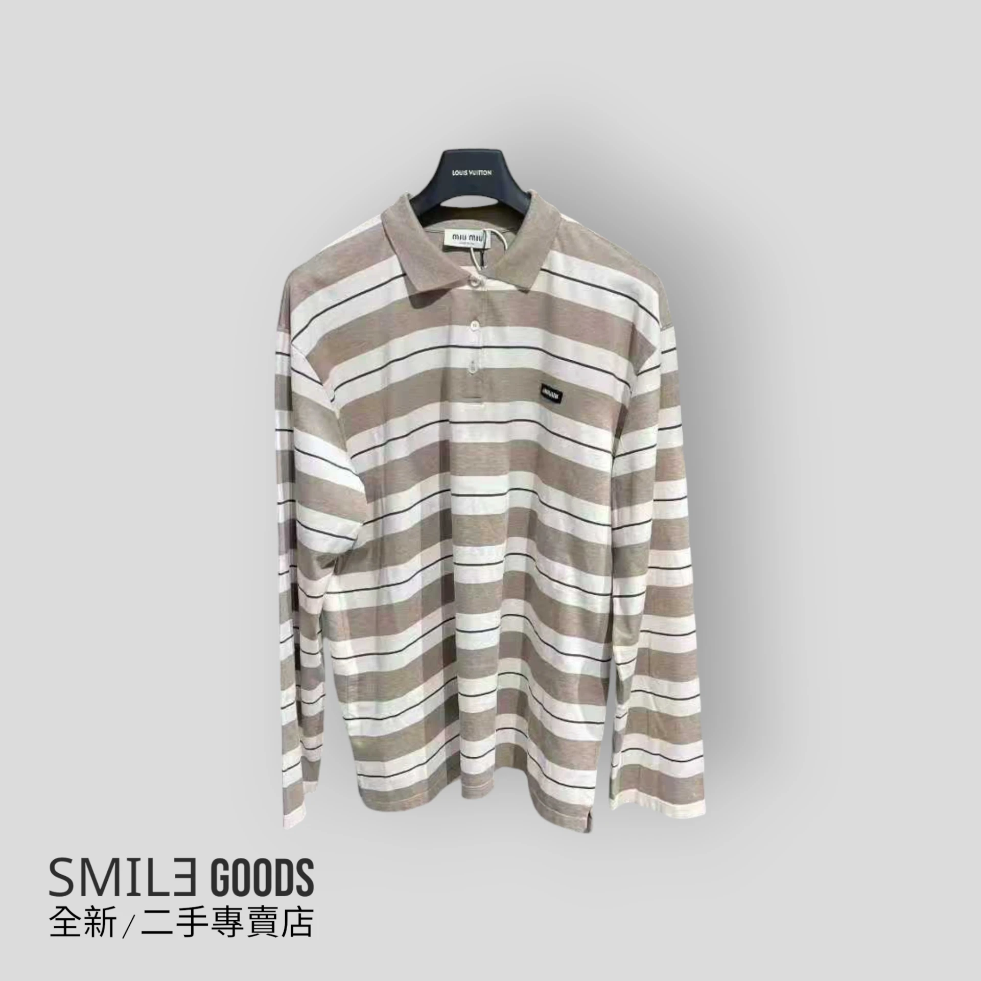 [SMILE]miumiu SS25 logo條紋Polo卡布奇諾長袖