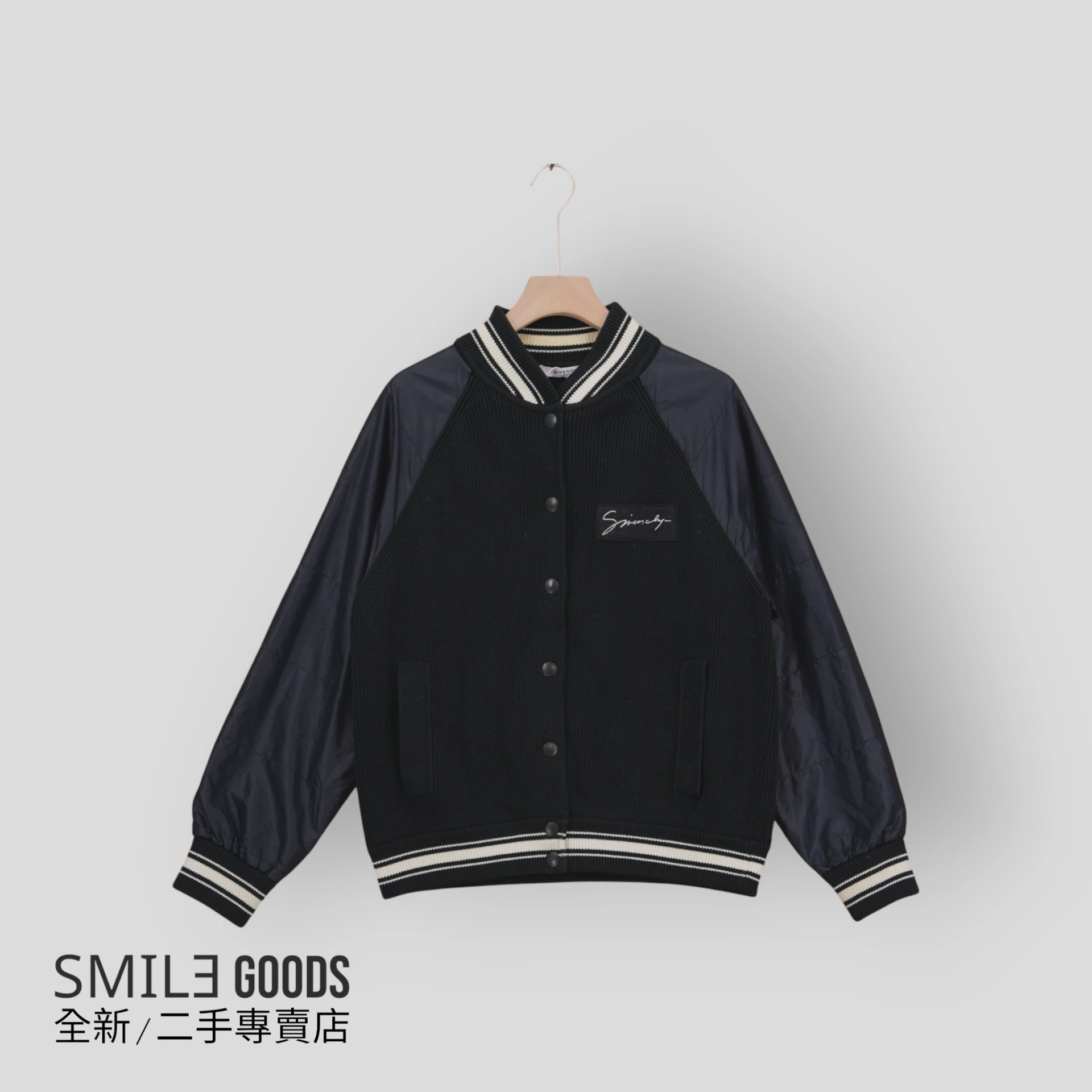 [SMILE]GIVENCHY 紀梵希 字母條紋棒球領拉鍊長袖夾克外套 女款 黑色