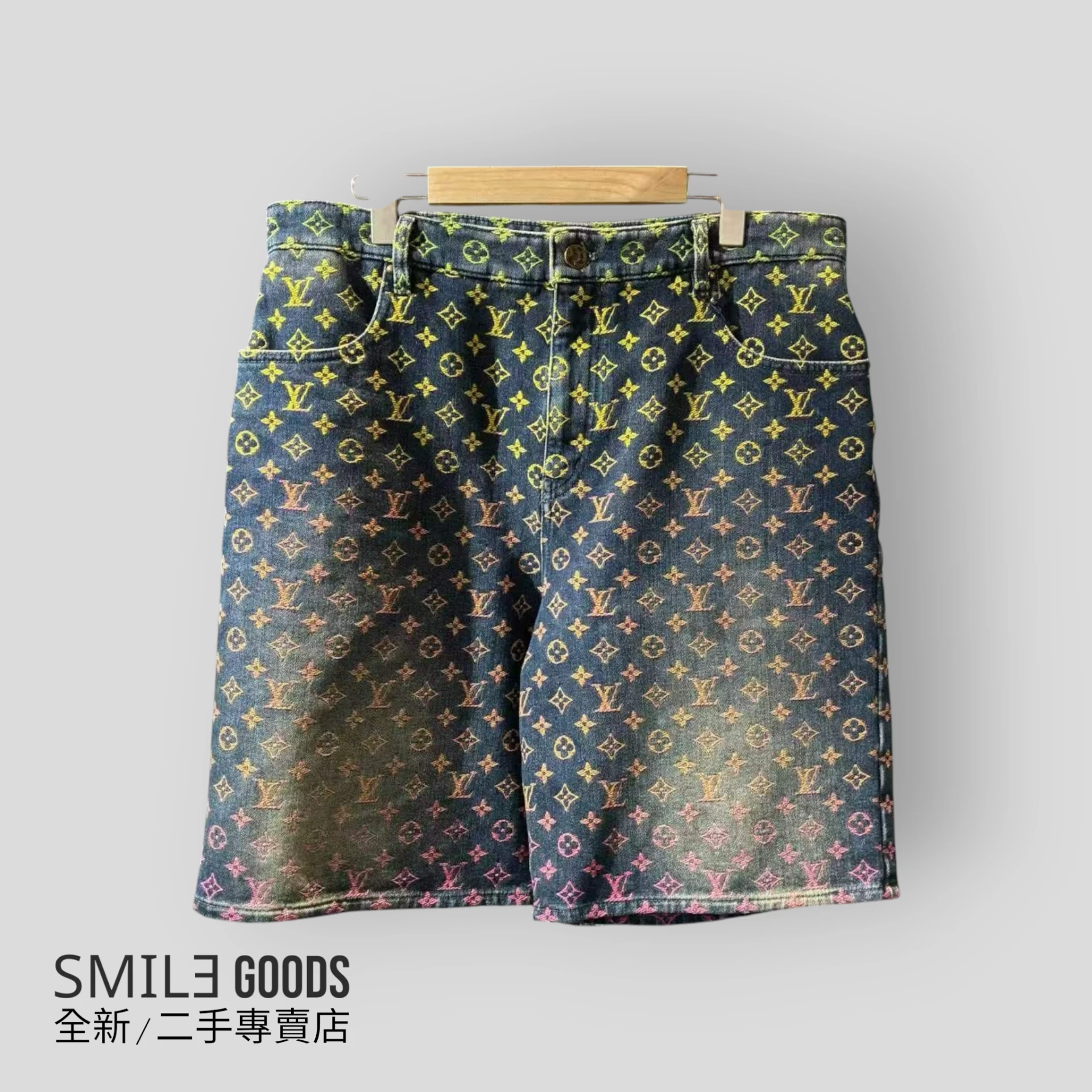 [SMILE]Louis Vuitton LV 藍色霓虹老花滿logo牛仔短褲